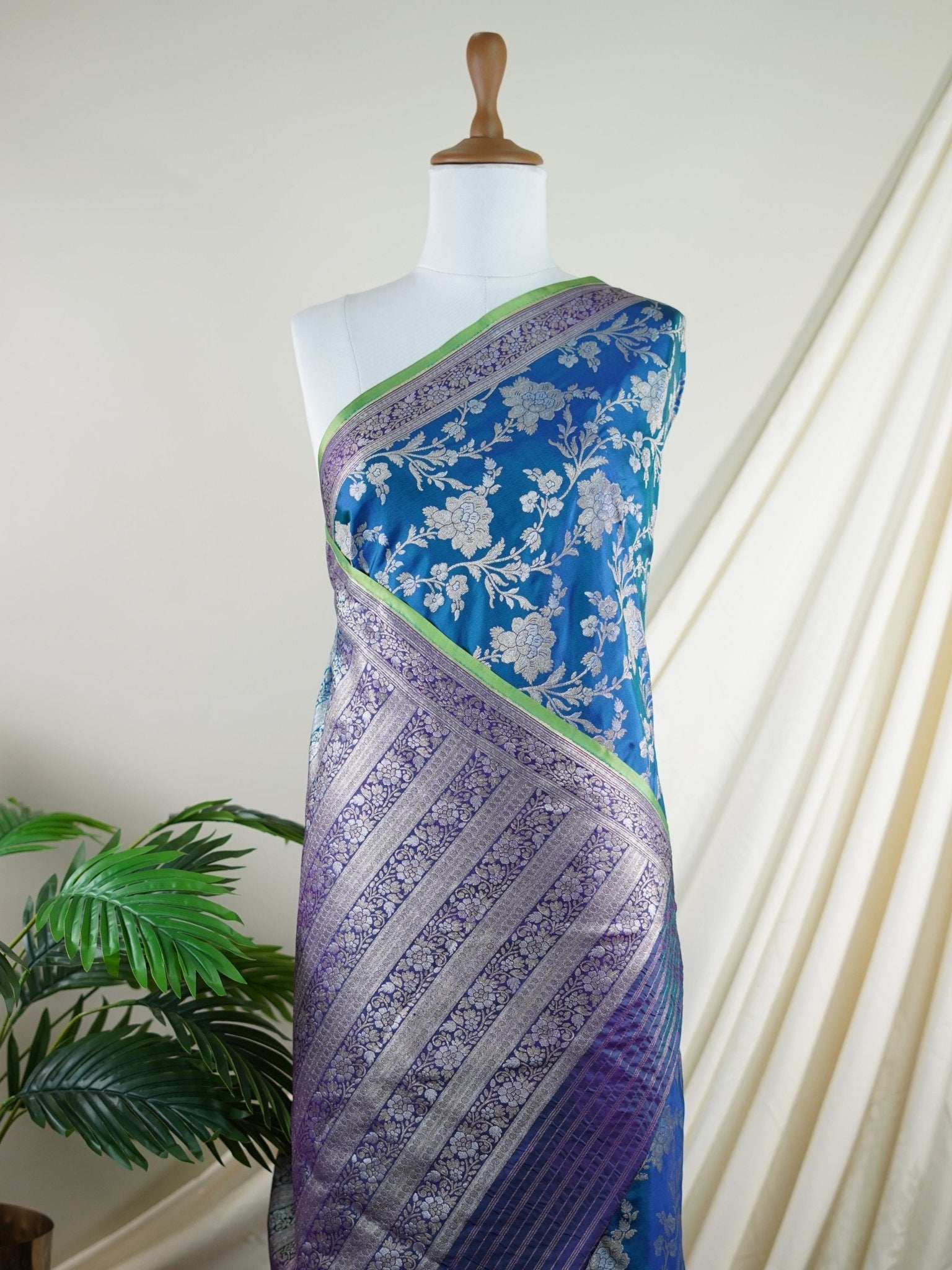 Katan Cobalt Blue 100% Pure Katan Silk - Manoranjitham Weaves - Handloom Store