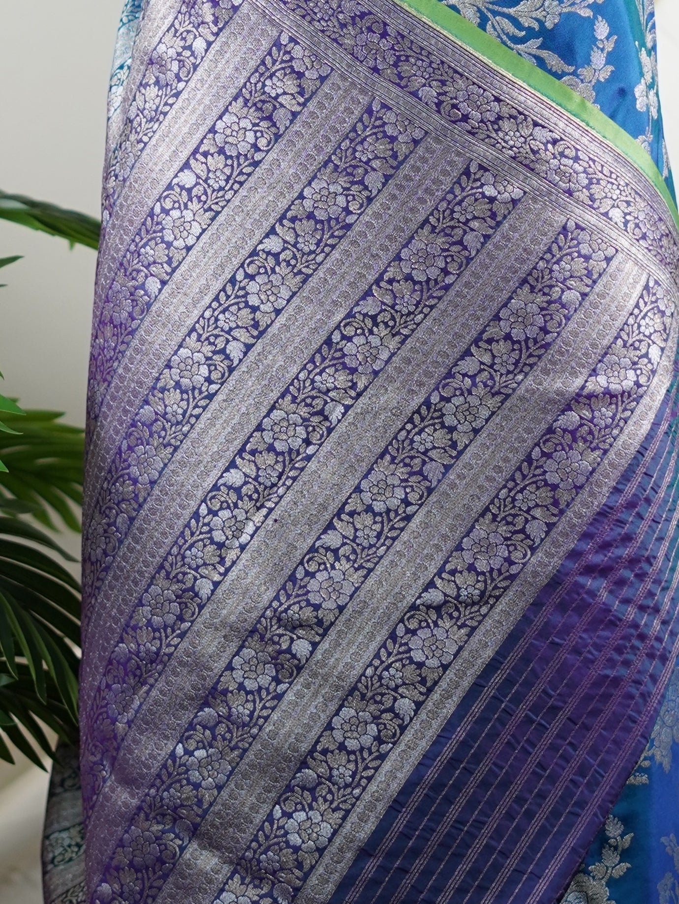 Katan Cobalt Blue 100% Pure Katan Silk - Manoranjitham Weaves - Handloom Store