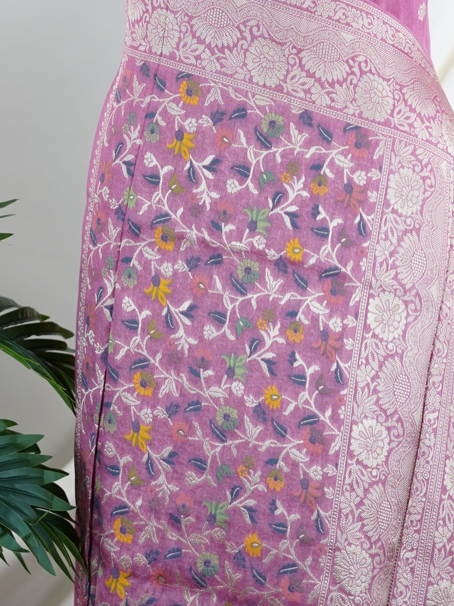 Georgette Pink Tussar Georgette - Manoranjitham Weaves - Handloom Store