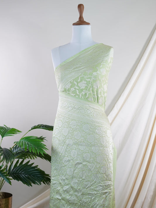 Katan Green Georgette - Manoranjitham Weaves - Handloom Store