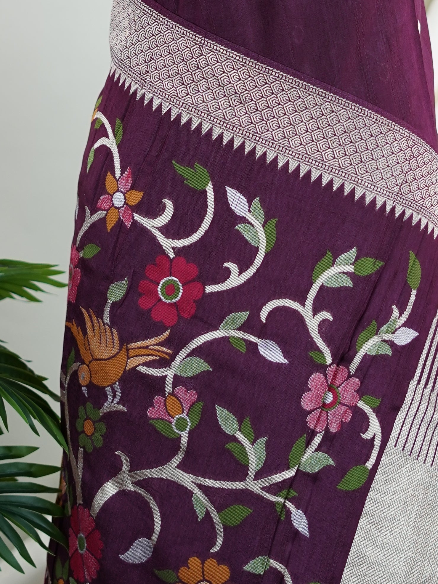 Georgette Maroon Tussar Georgette - Manoranjitham Weaves - Handloom Store