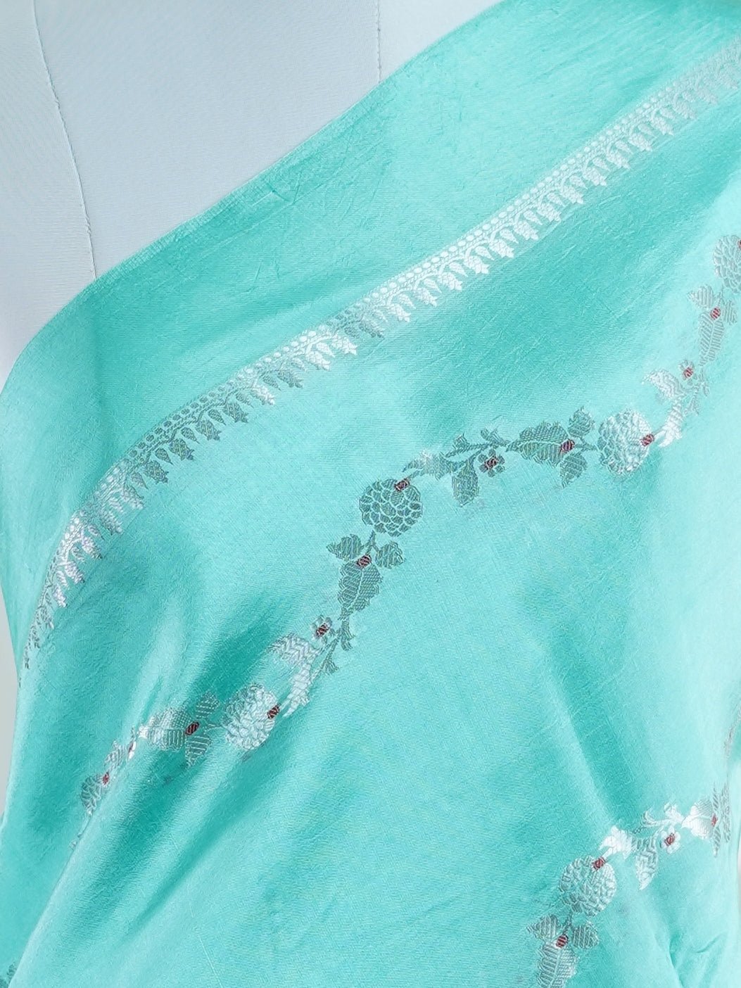 Katan Blue 100% Pure Katan Soft Silk - Manoranjitham Weaves - Handloom Store