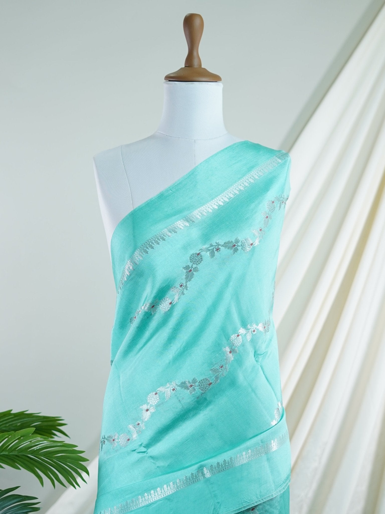 Katan Blue 100% Pure Katan Soft Silk - Manoranjitham Weaves - Handloom Store