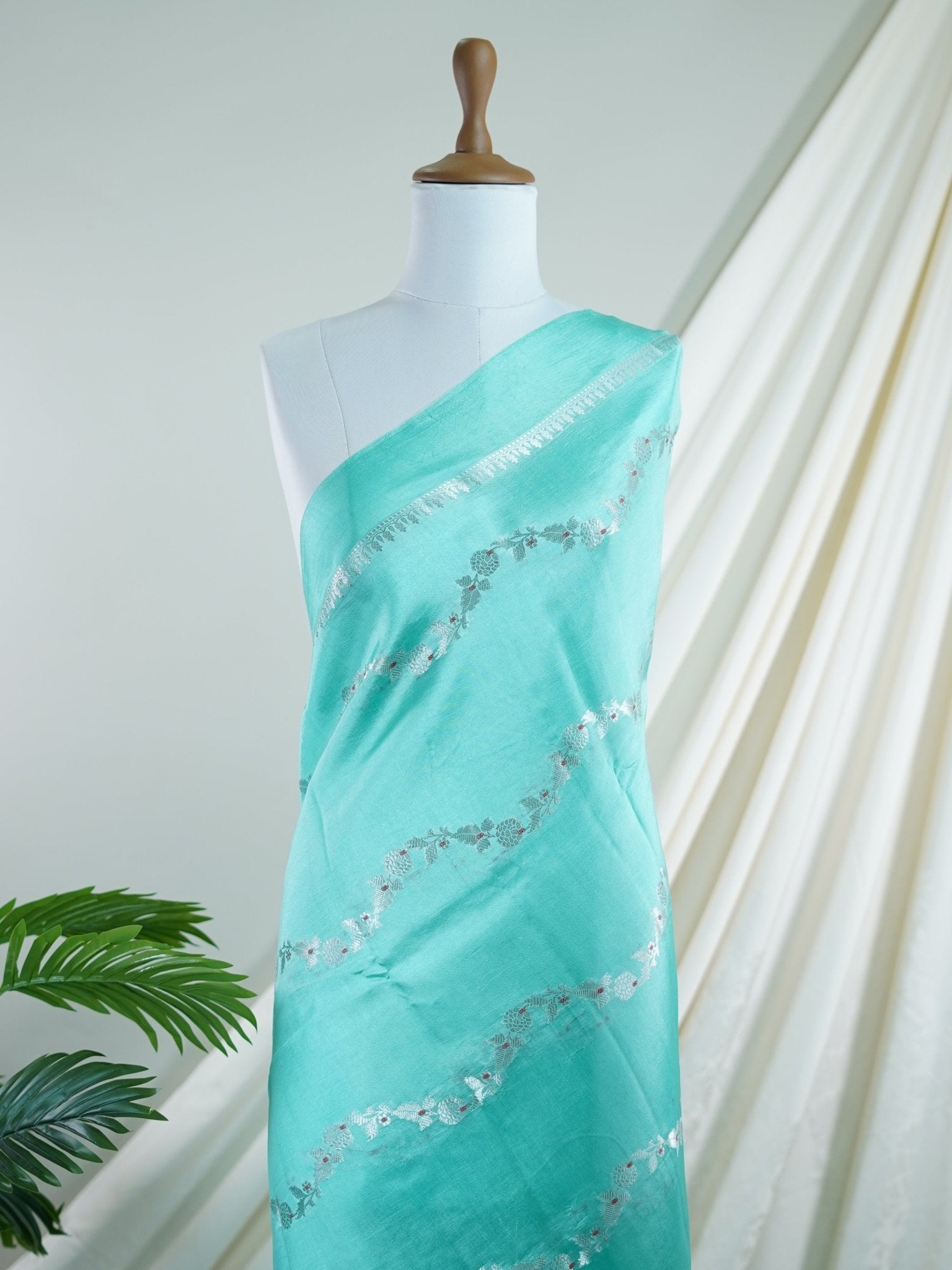 Katan Blue 100% Pure Katan Soft Silk - Manoranjitham Weaves - Handloom Store