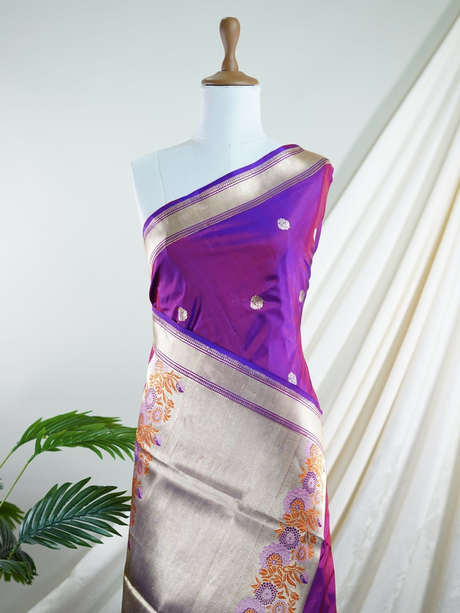 Katan Violet 100% Pure Katan Silk - Manoranjitham Weaves - Handloom Store