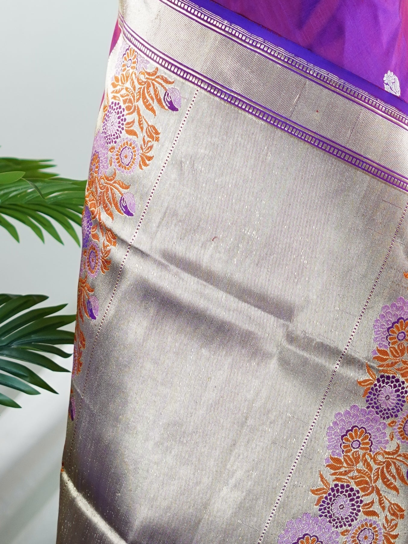 Katan Violet 100% Pure Katan Silk - Manoranjitham Weaves - Handloom Store