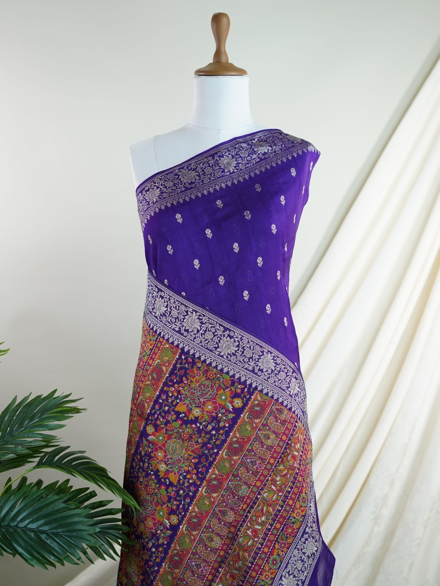 Georgette Purple Tussar Georgette - Manoranjitham Weaves - Handloom Store