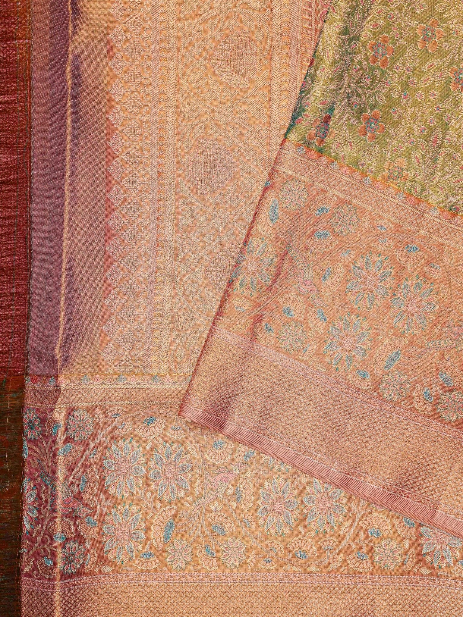 Kanchipuram Silk Handwoven to perfection, this 100% Pure Silk saree in Red with Red detailing is a tribute to India’s rich weaving traditions. Ideal for weddings and grand occasions. Paraj - Manoranjitham Weaves - Handloom Store