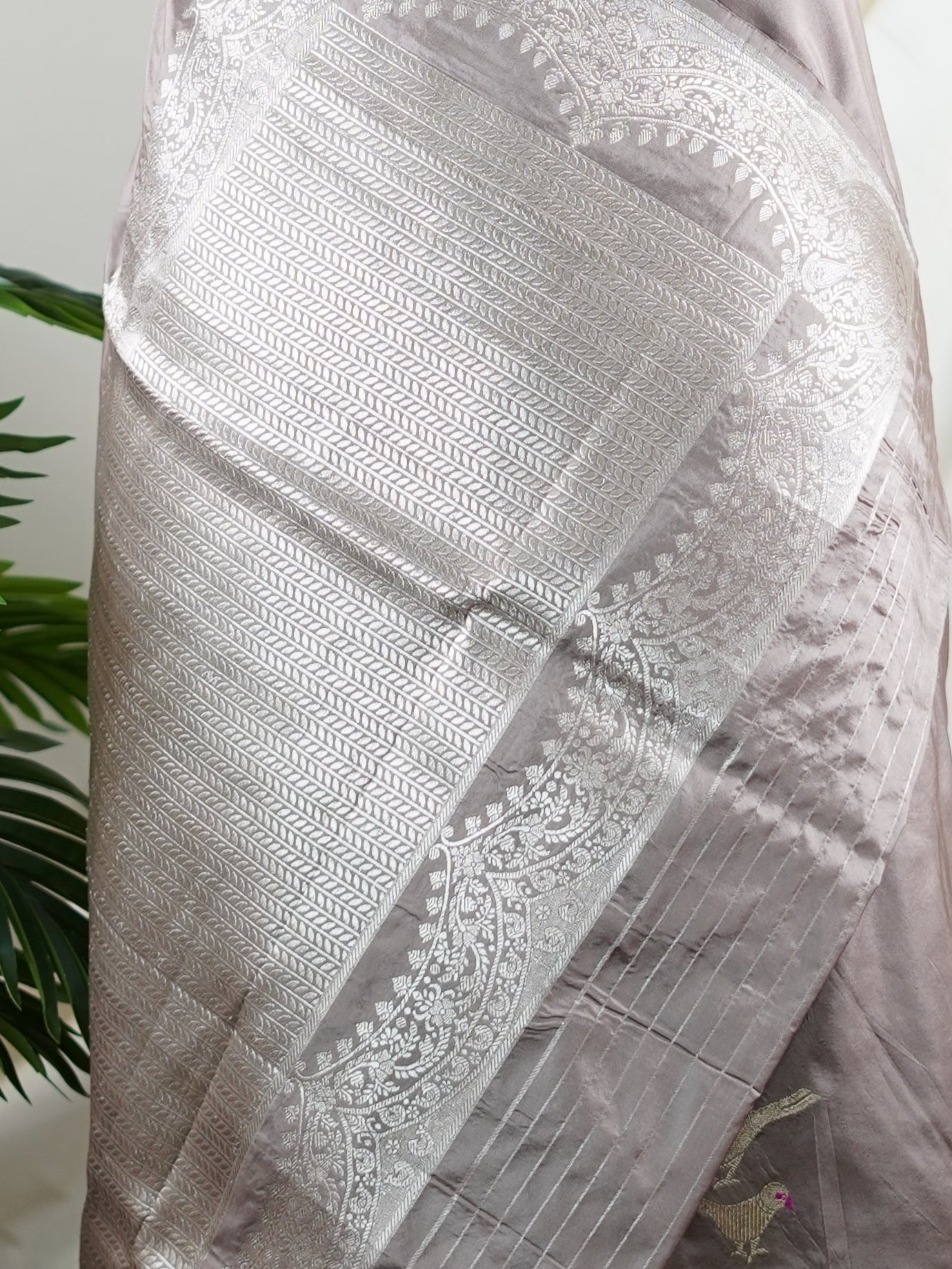 Katan Grey 100% Pure Katan Silk - Manoranjitham Weaves - Handloom Store