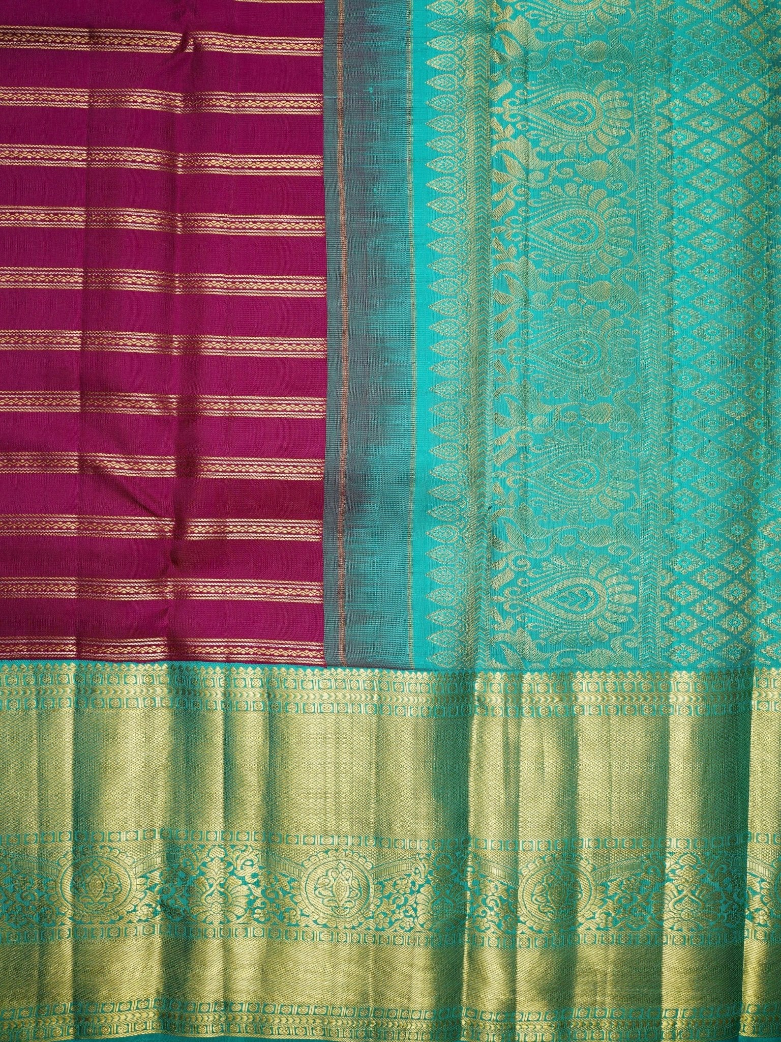 Kanchipuram Silk Dark Pink 100% Pure Silk - Manoranjitham Weaves - Handloom Store