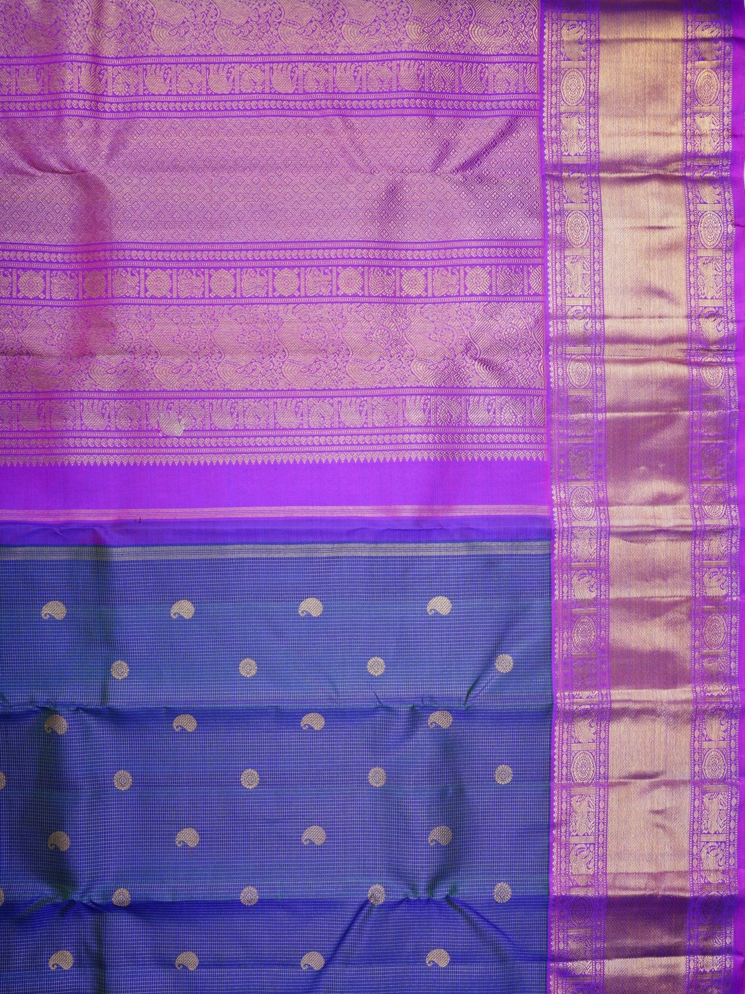 Kanchipuram Silk Blue 100% Pure Silk - Manoranjitham Weaves - Handloom Store