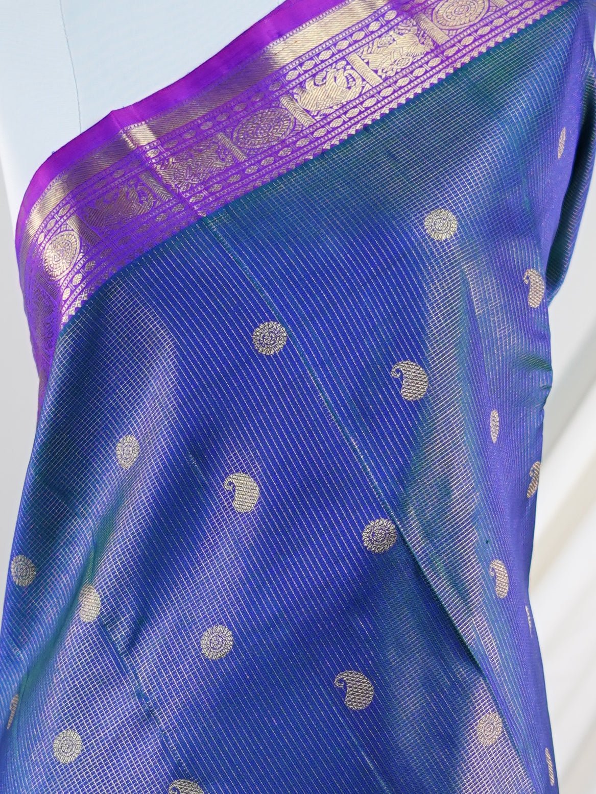 Kanchipuram Silk Blue 100% Pure Silk - Manoranjitham Weaves - Handloom Store