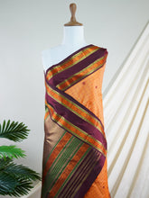 Kanchipuram Silk Orange 100% Pure Silk - Manoranjitham Weaves - Handloom Store