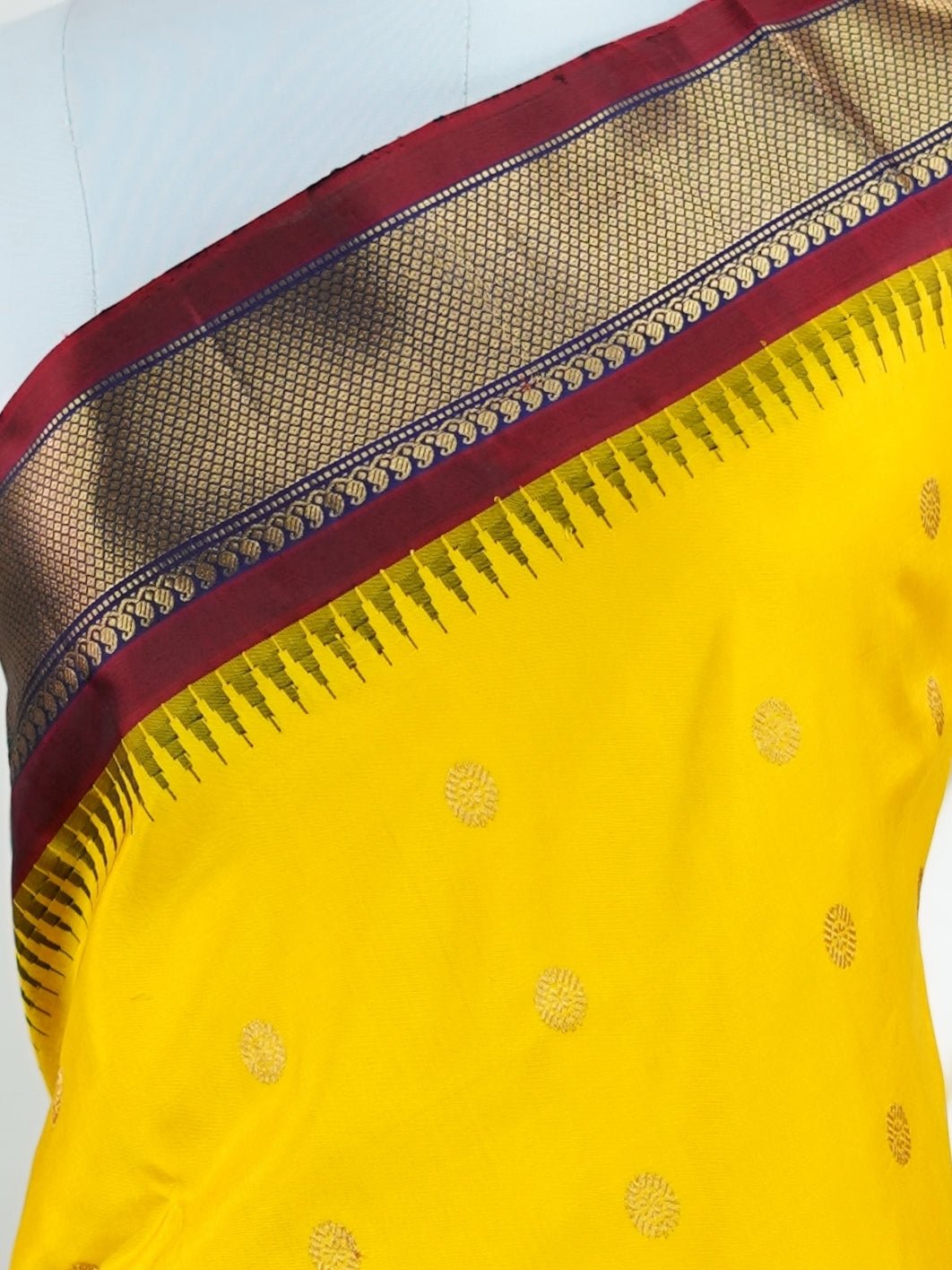 Gadwal Silk Yellow 100% Pure Silk - Manoranjitham Weaves - Handloom Store