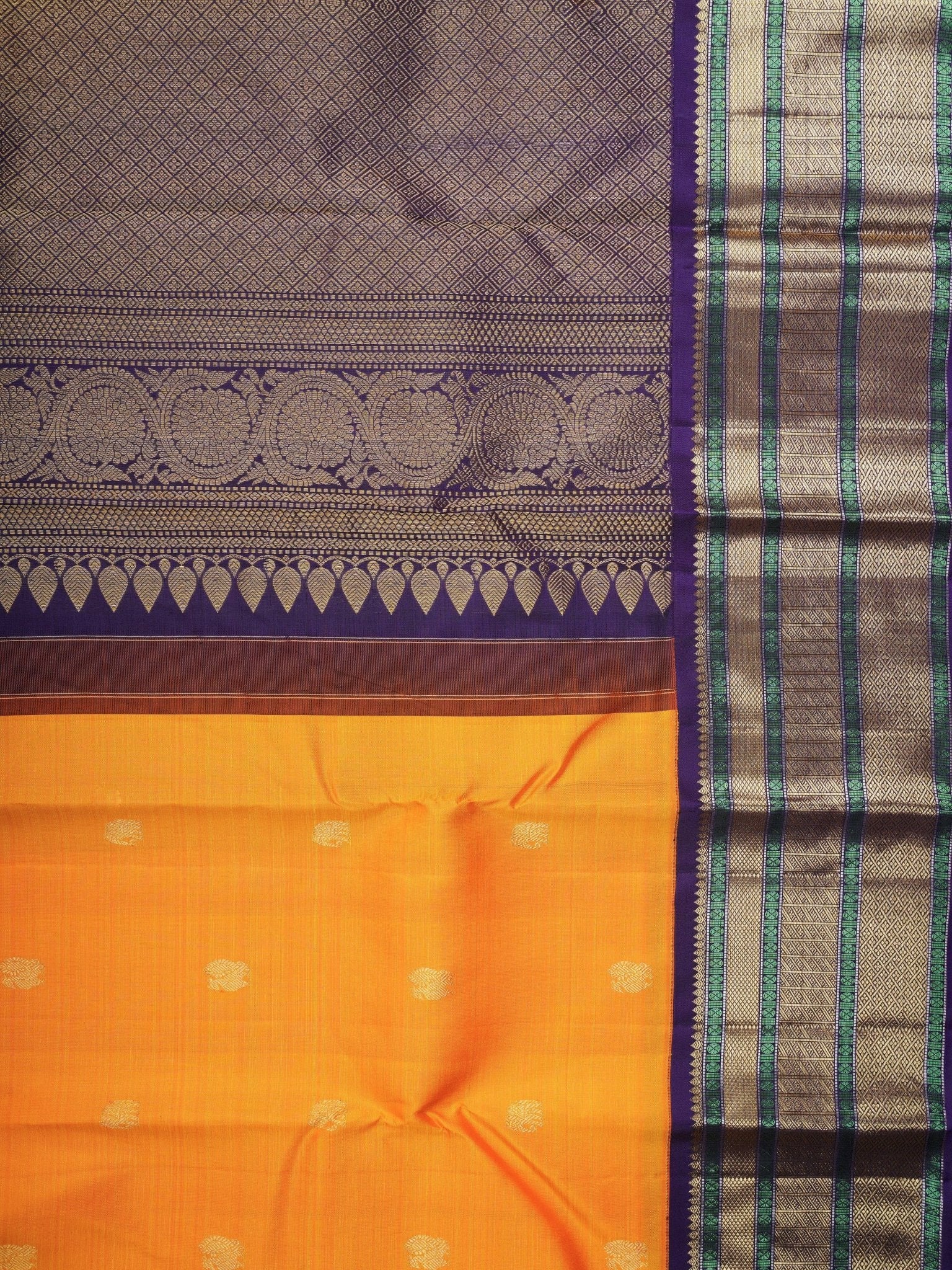 Kanchipuram Silk Orange 100% Pure Silk - Manoranjitham Weaves - Handloom Store