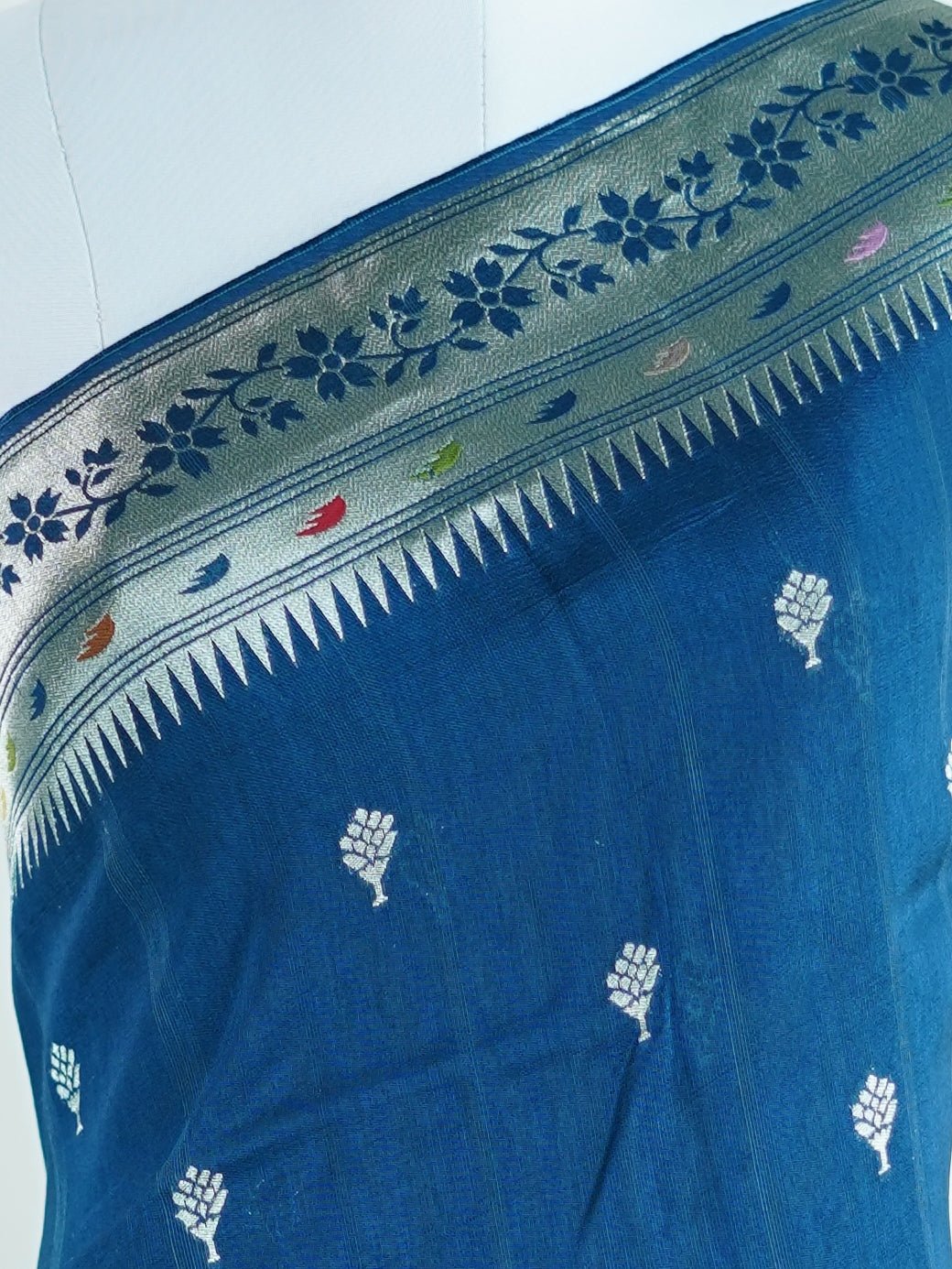 Georgette Blue Tussar Georgette - Manoranjitham Weaves - Handloom Store