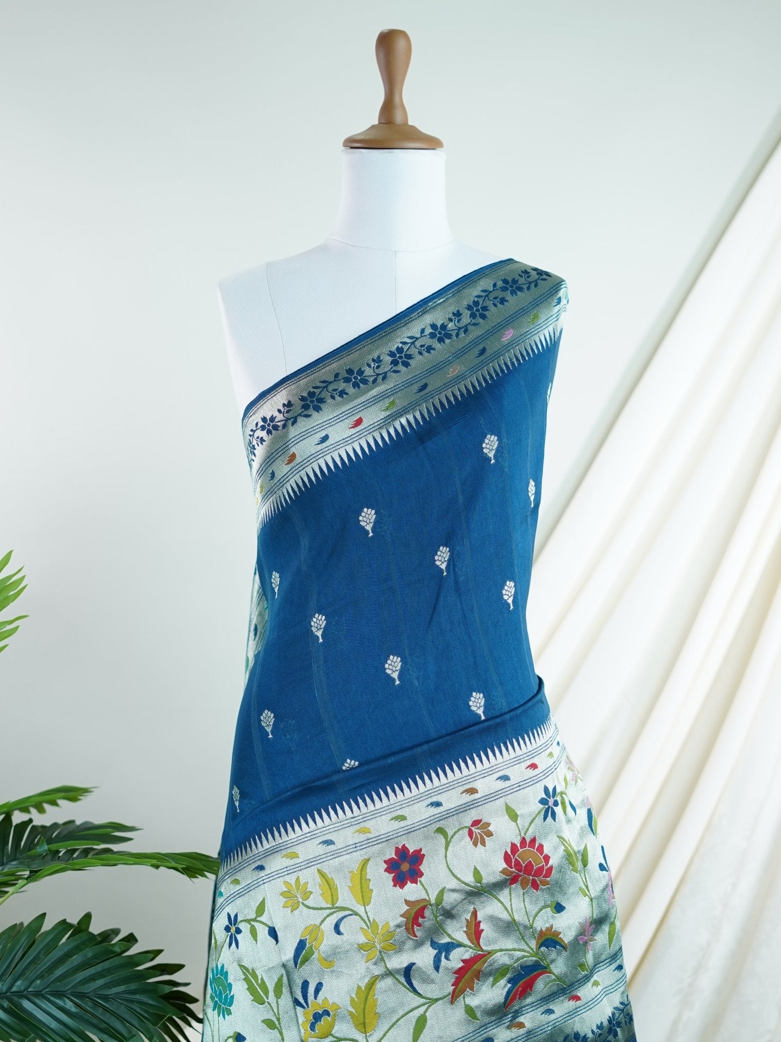 Georgette Blue Tussar Georgette - Manoranjitham Weaves - Handloom Store