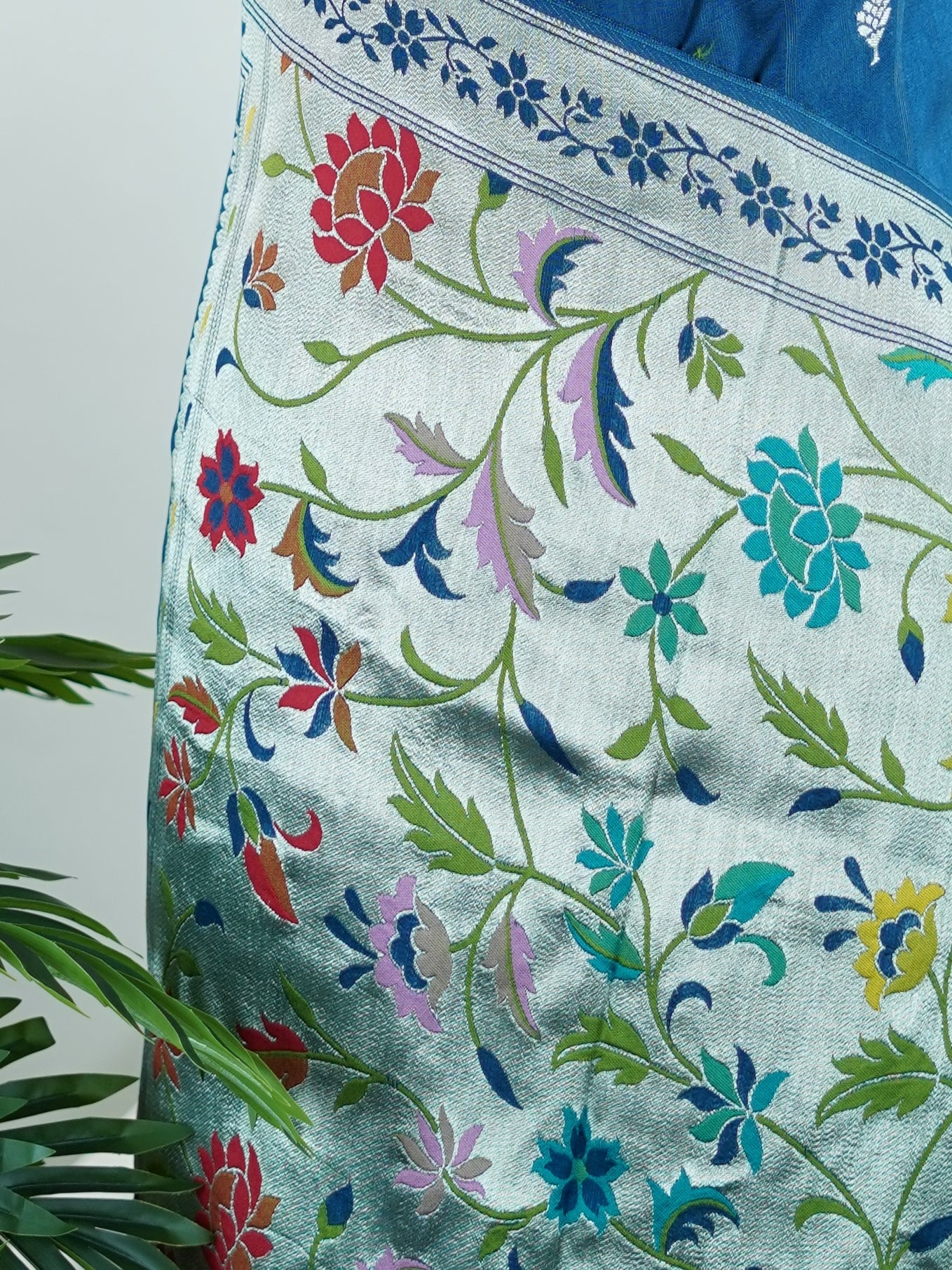 Georgette Blue Tussar Georgette - Manoranjitham Weaves - Handloom Store