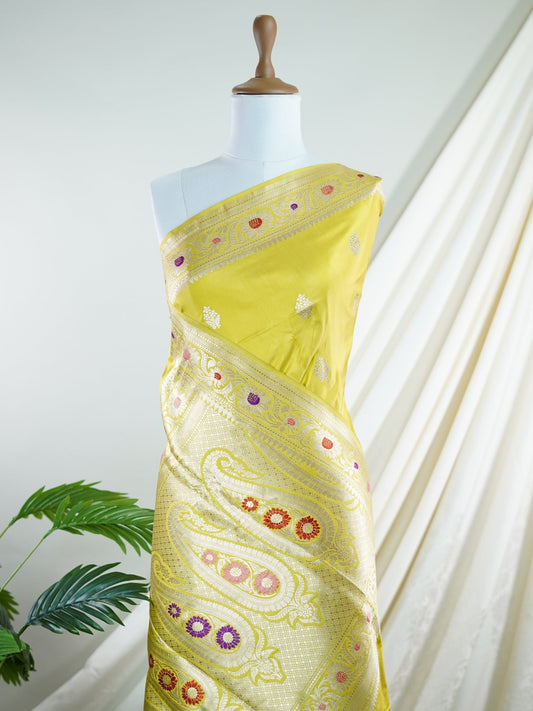 Katan Pista Green 100% Pure Katan Silk - Manoranjitham Weaves - Handloom Store