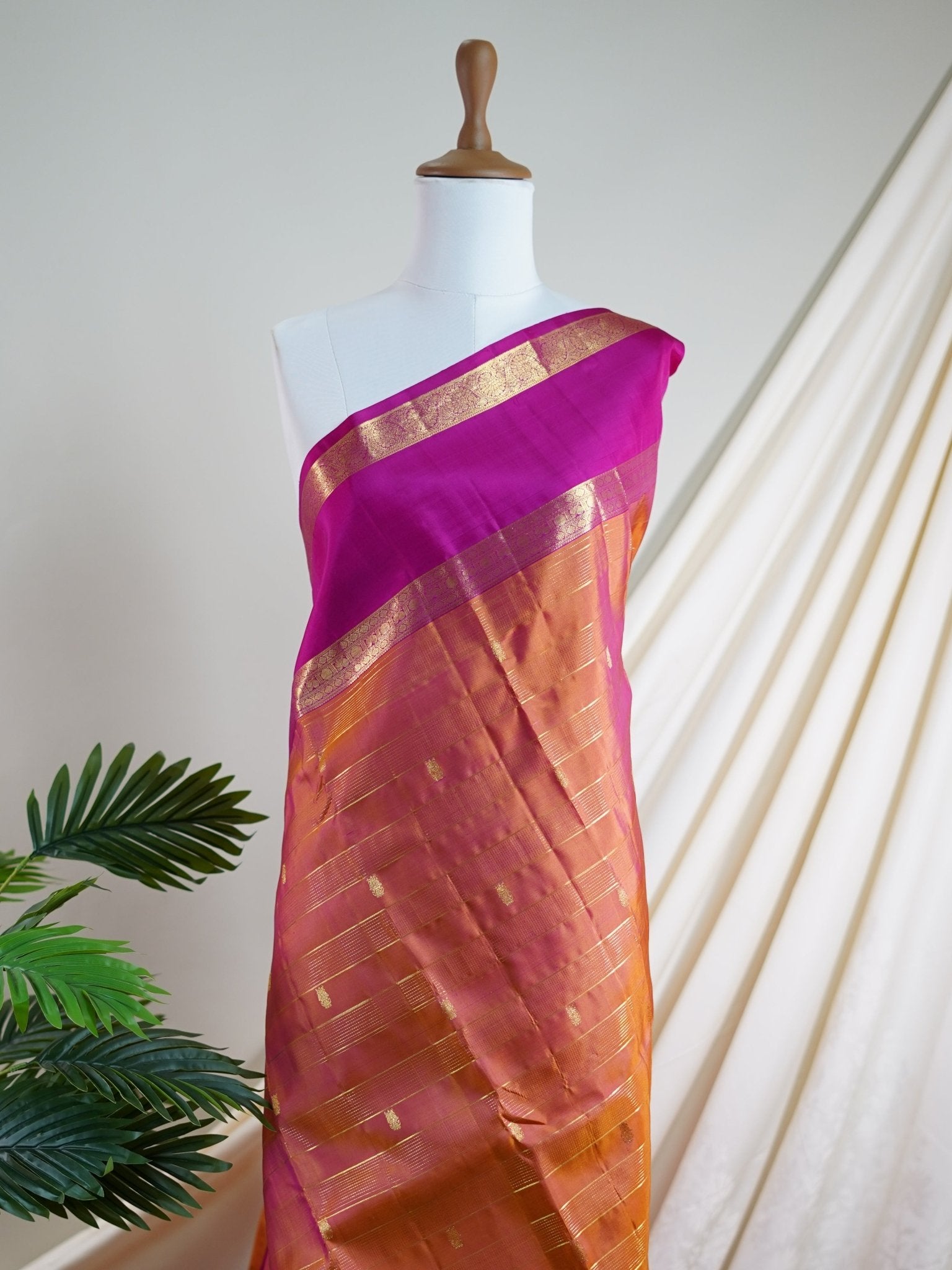 Kanchipuram Silk Peach 100% Pure Silk - Manoranjitham Weaves - Handloom Store