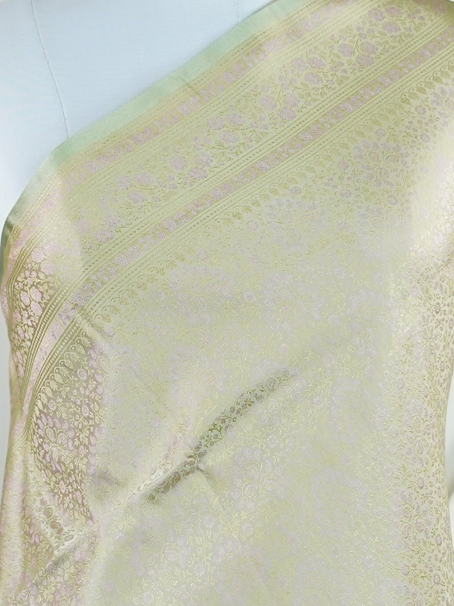 Katan Pista Green Semi Mushru - Manoranjitham Weaves - Handloom Store