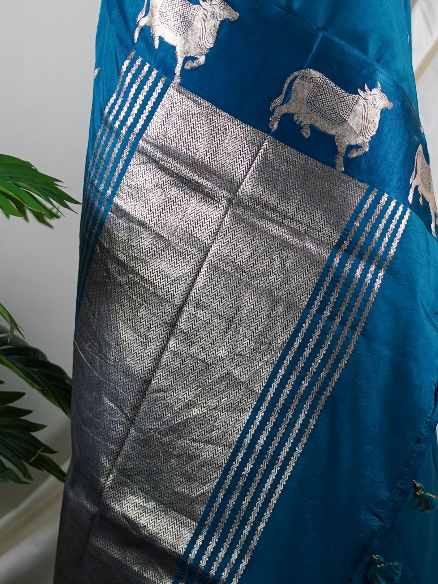 Katan Dark Teal 100% Pure Katan Silk - Manoranjitham Weaves - Handloom Store