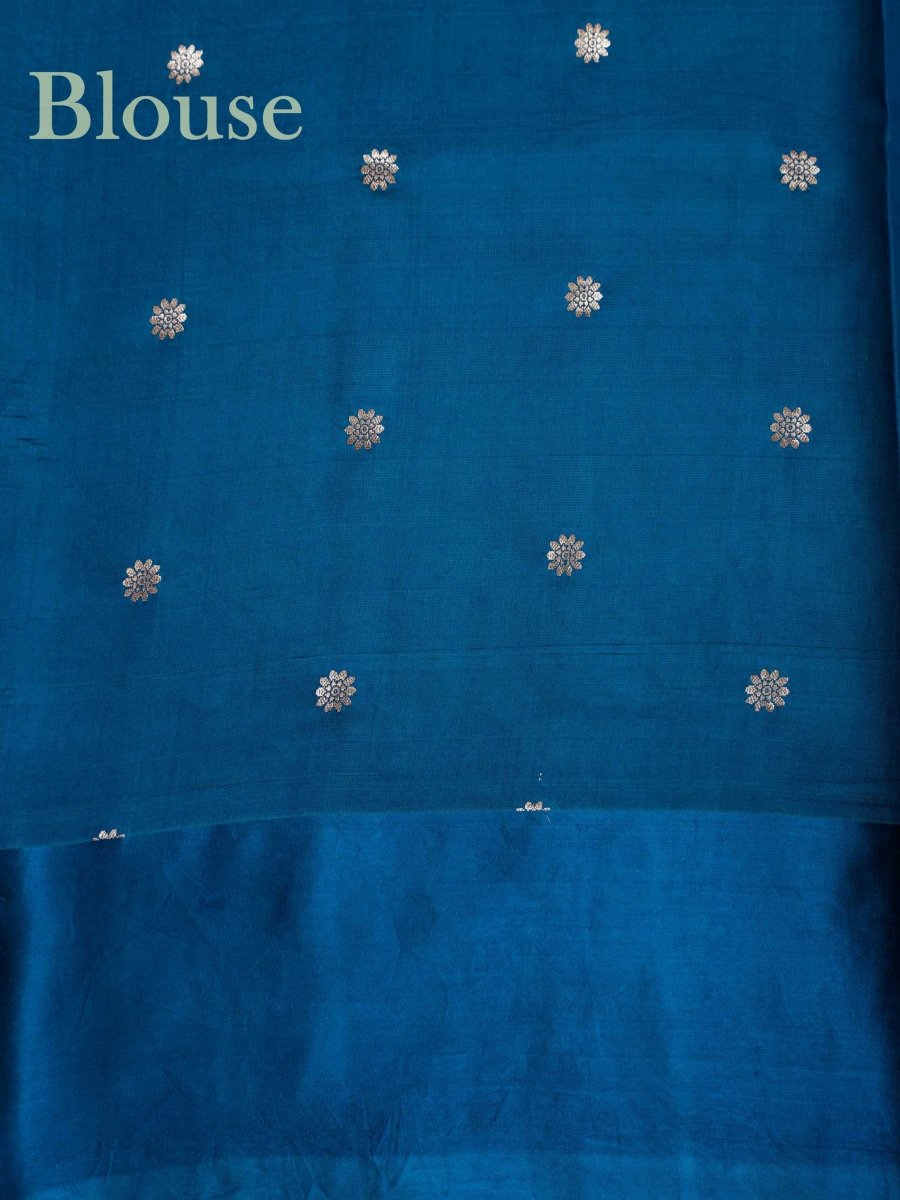 Katan Dark Teal 100% Pure Katan Silk - Manoranjitham Weaves - Handloom Store