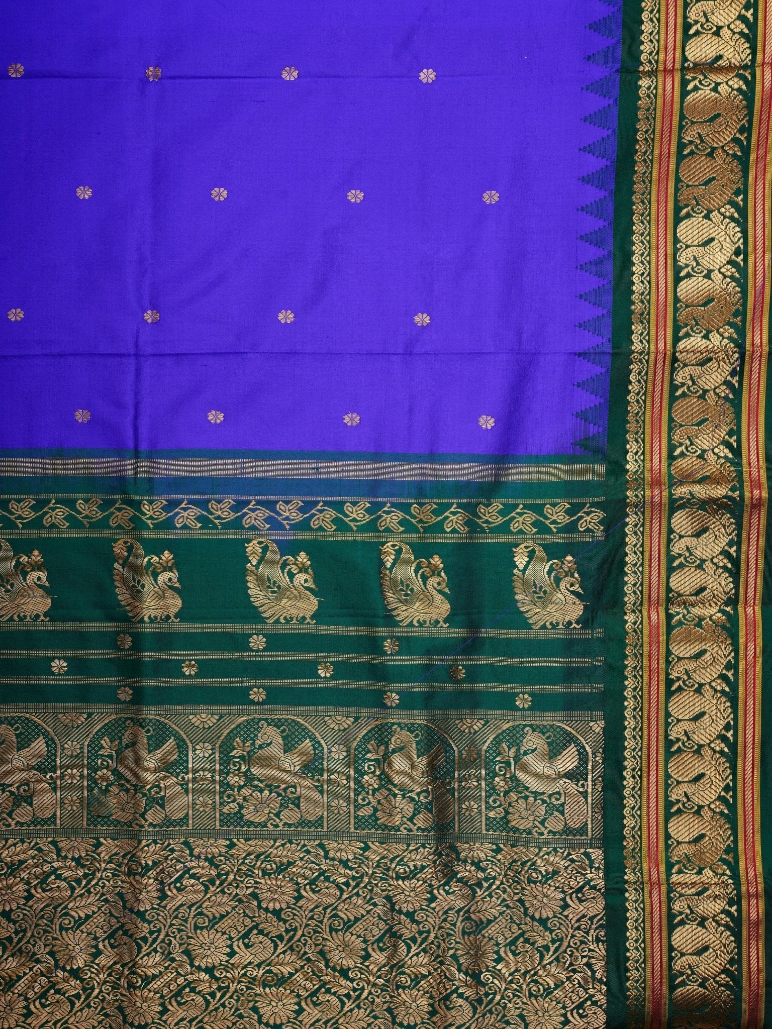 Narayanpet Blue 100% Pure Silk - Manoranjitham Weaves - Handloom Store