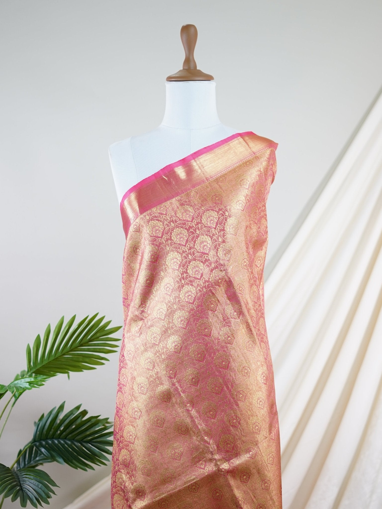 Kanchipuram Silk Blush Pink 100% Pure Silk - Manoranjitham Weaves - Handloom Store