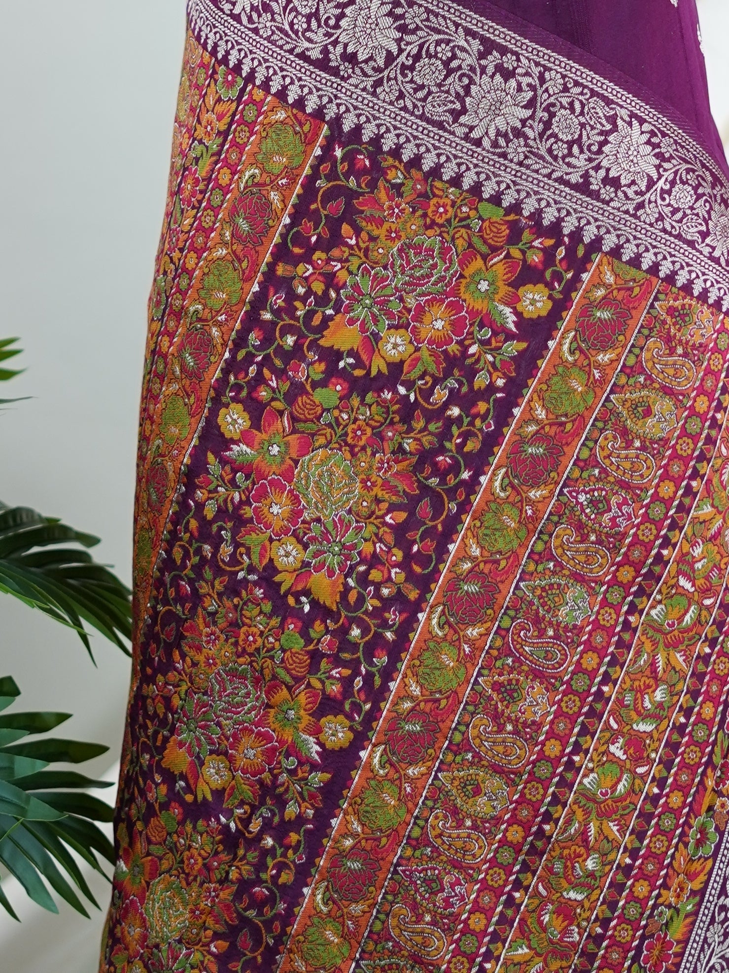 Georgette Maroon Tussar Georgette - Manoranjitham Weaves - Handloom Store