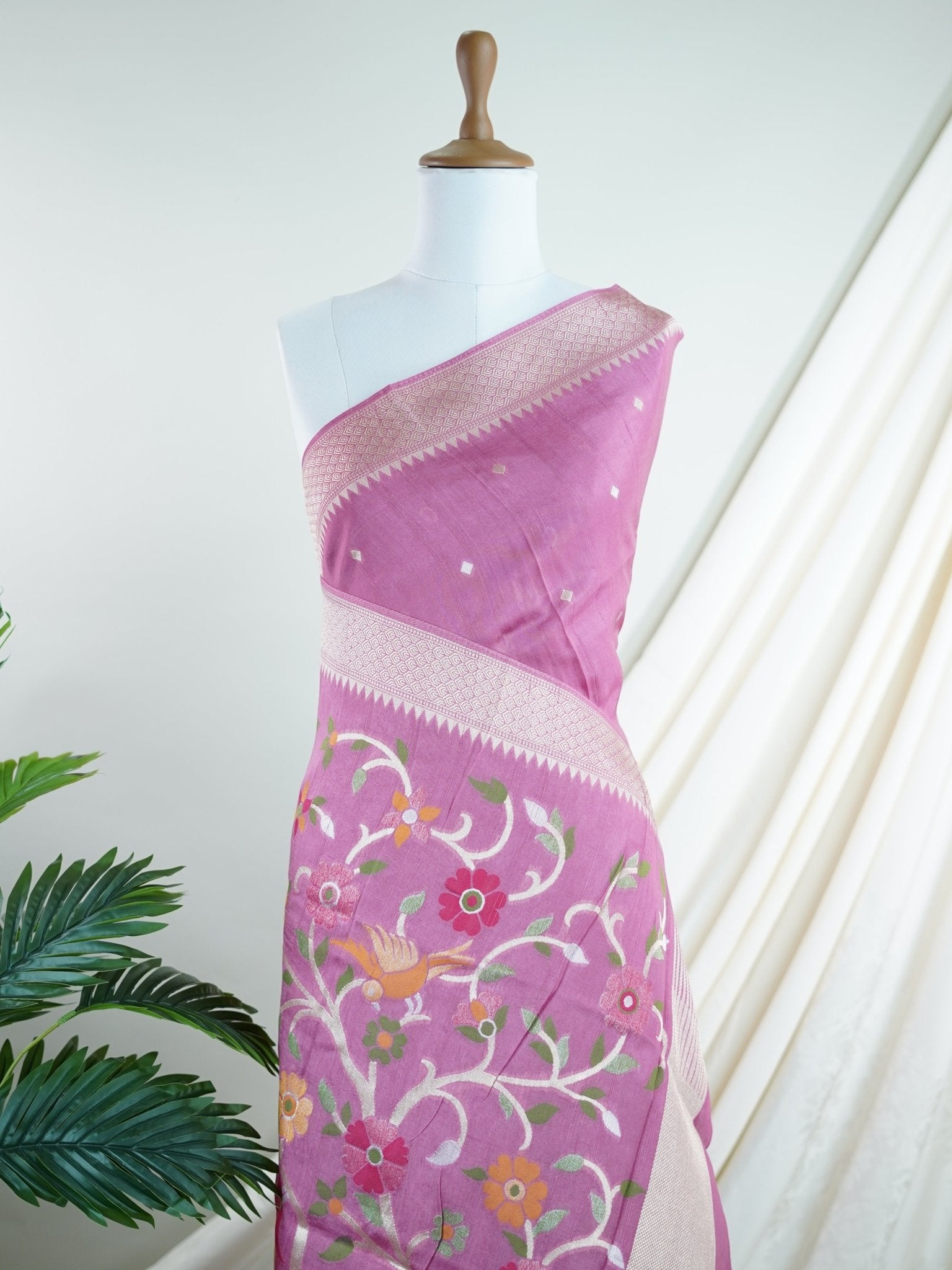 Georgette Baby Pink Tussar Georgette - Manoranjitham Weaves - Handloom Store