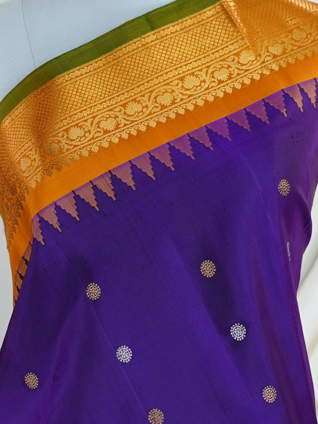Gadwal Silk Violet 100% Pure Silk - Manoranjitham Weaves - Handloom Store
