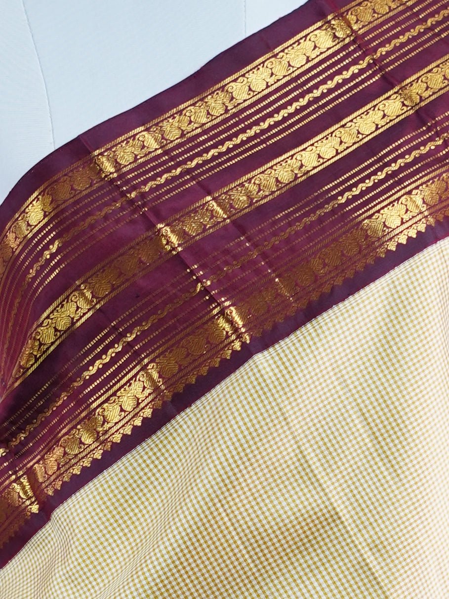 Kanchipuram Silk Cream 100% Pure Silk - Manoranjitham Weaves - Handloom Store