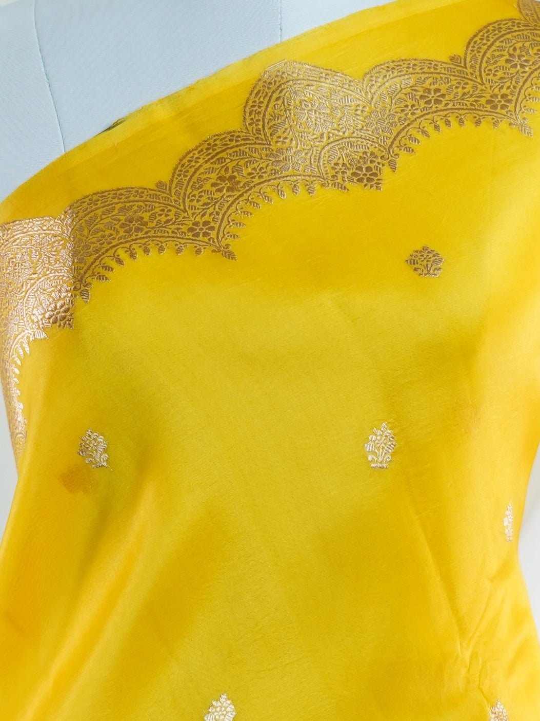 Katan Yellow 100% Pure Katan Soft Silk - Manoranjitham Weaves - Handloom Store