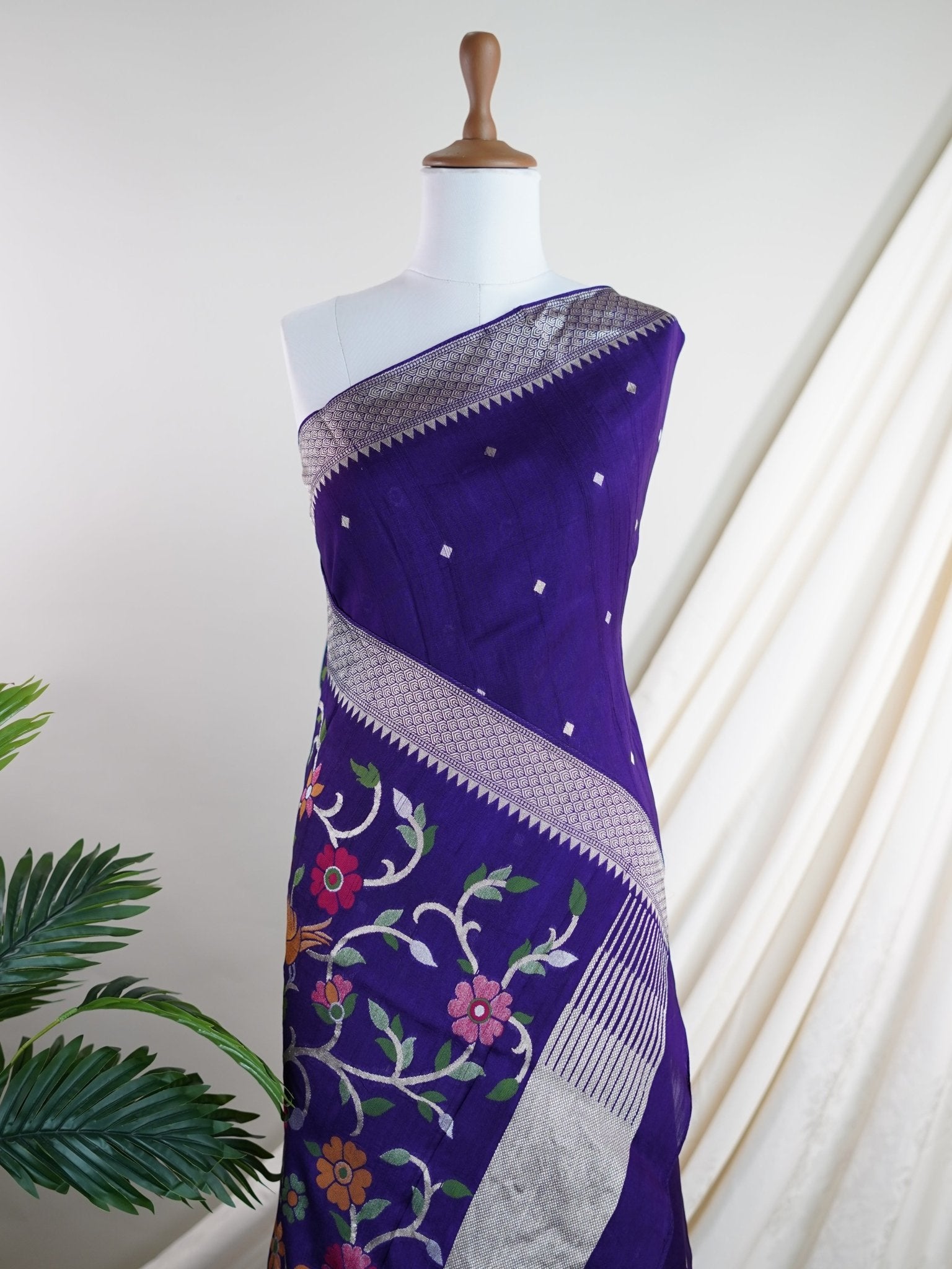 Georgette Violet Tussar Georgette - Manoranjitham Weaves - Handloom Store