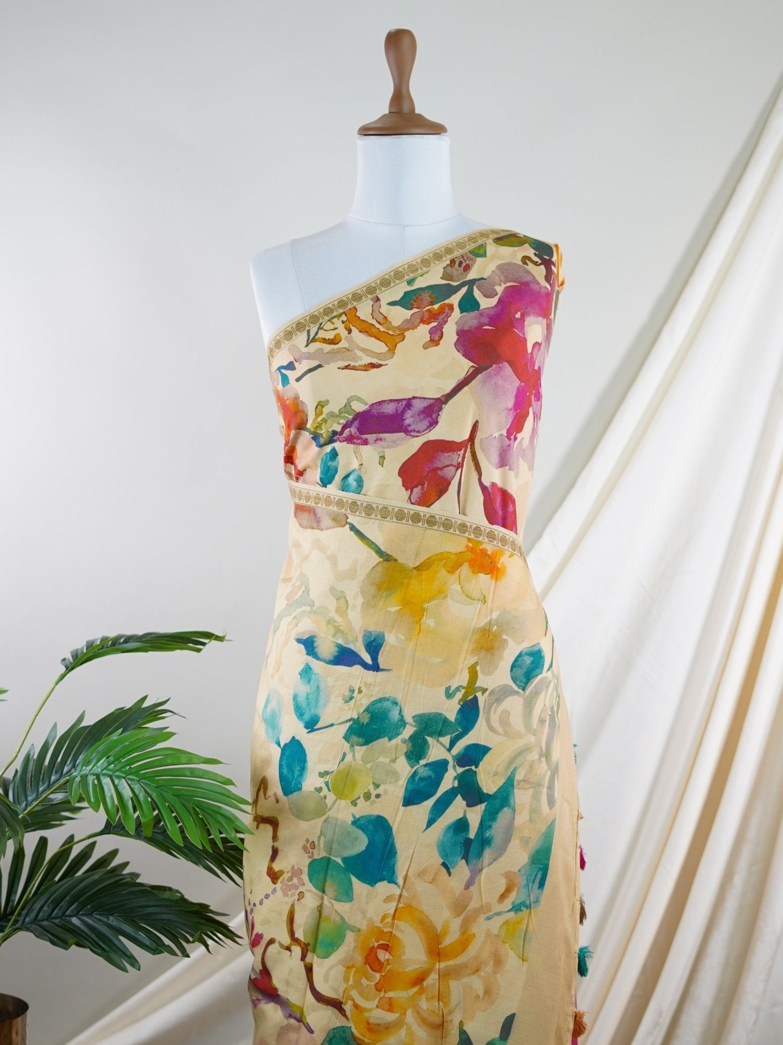 Handspun Cotton Cream 100% Pure Cotton - Manoranjitham Weaves - Handloom Store