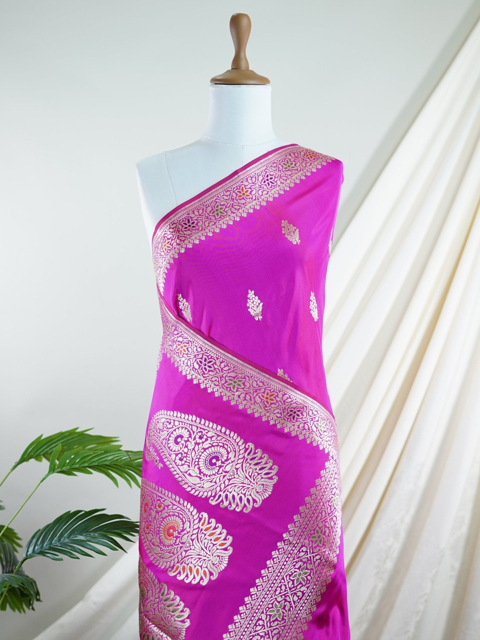 Katan Rani Pink 100% Pure Katan Silk - Manoranjitham Weaves - Handloom Store