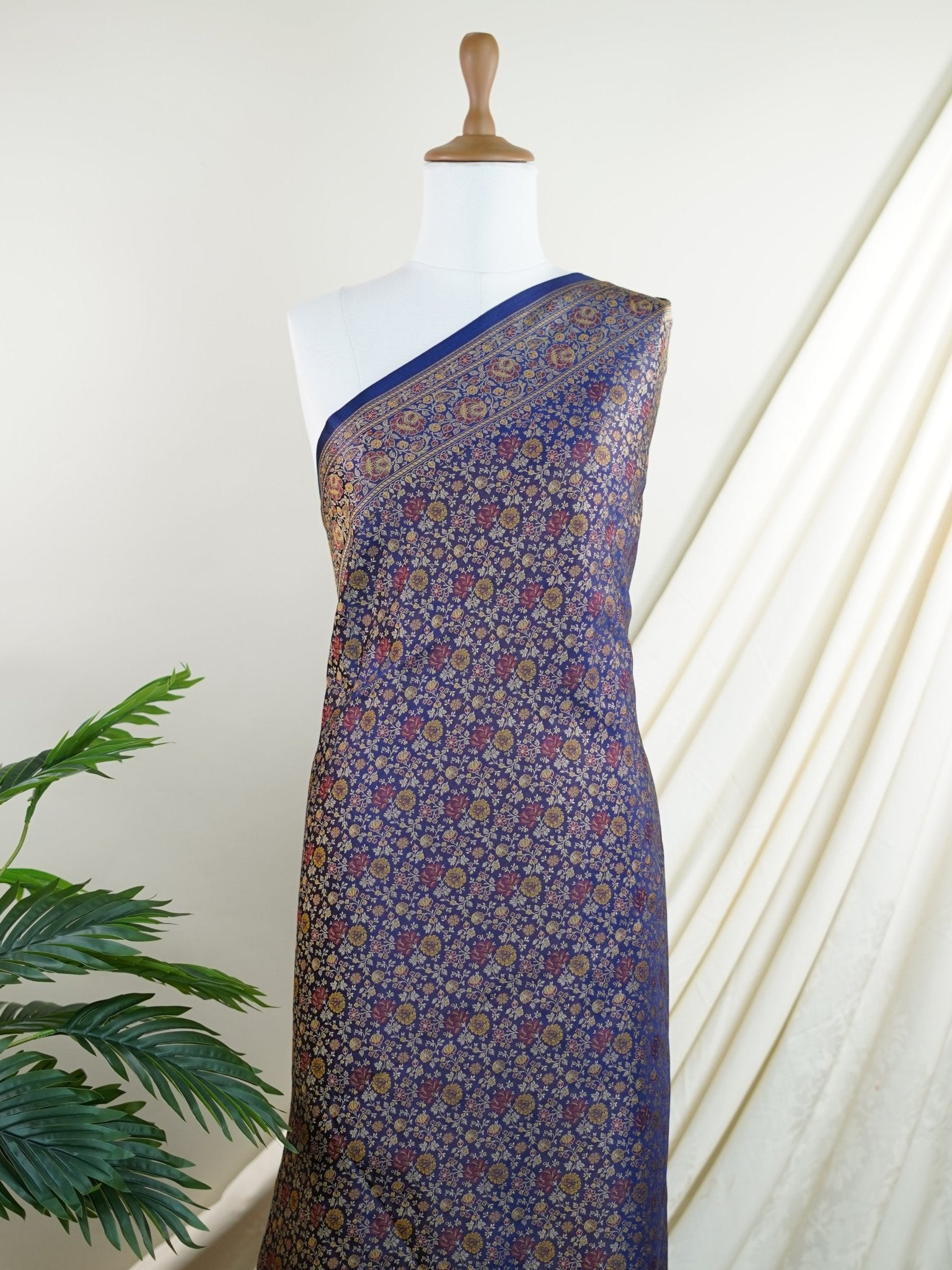 Katan Royal Blue Semi Mushru - Manoranjitham Weaves - Handloom Store