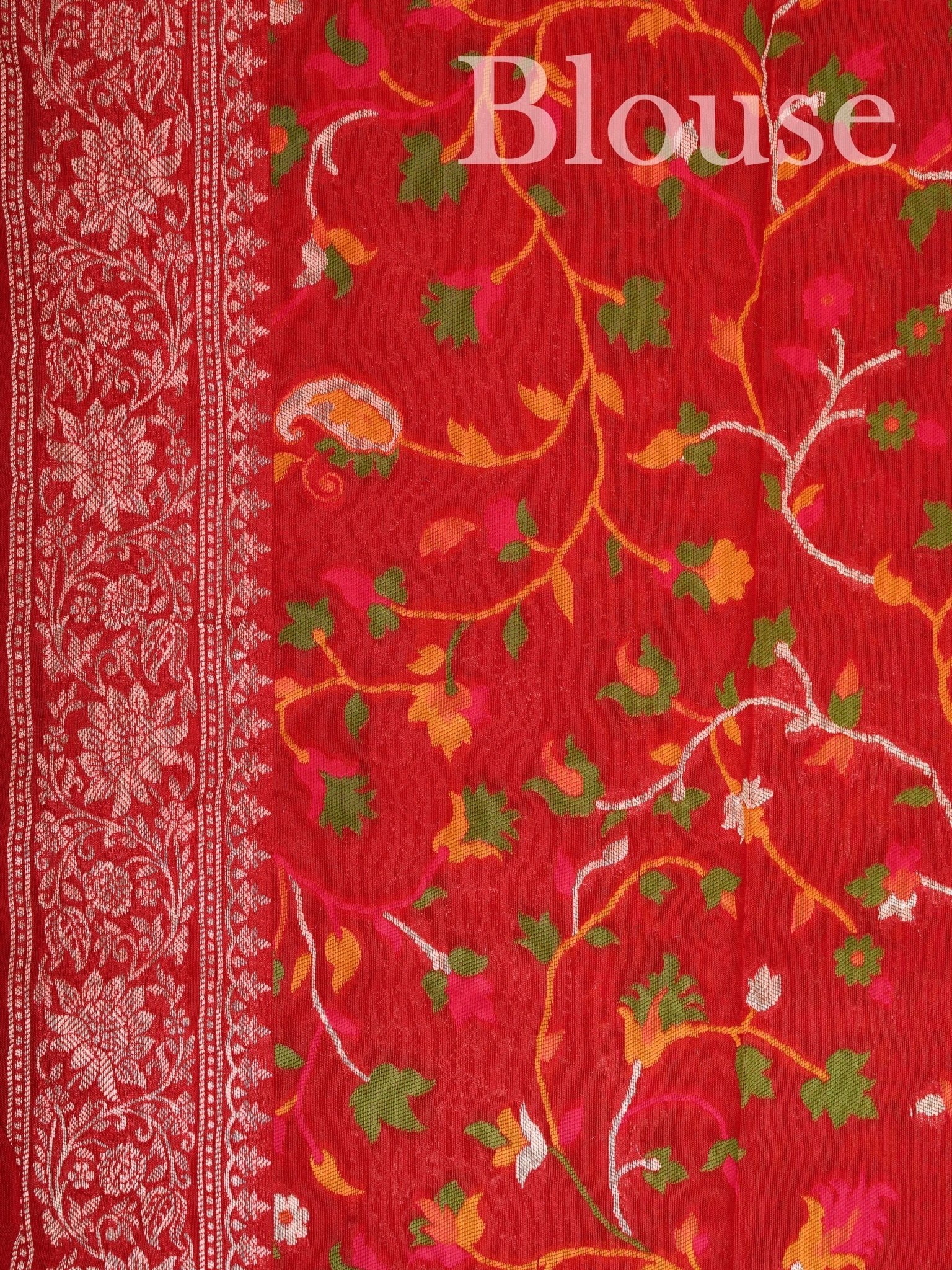 Georgette Red Tussar Georgette - Manoranjitham Weaves - Handloom Store