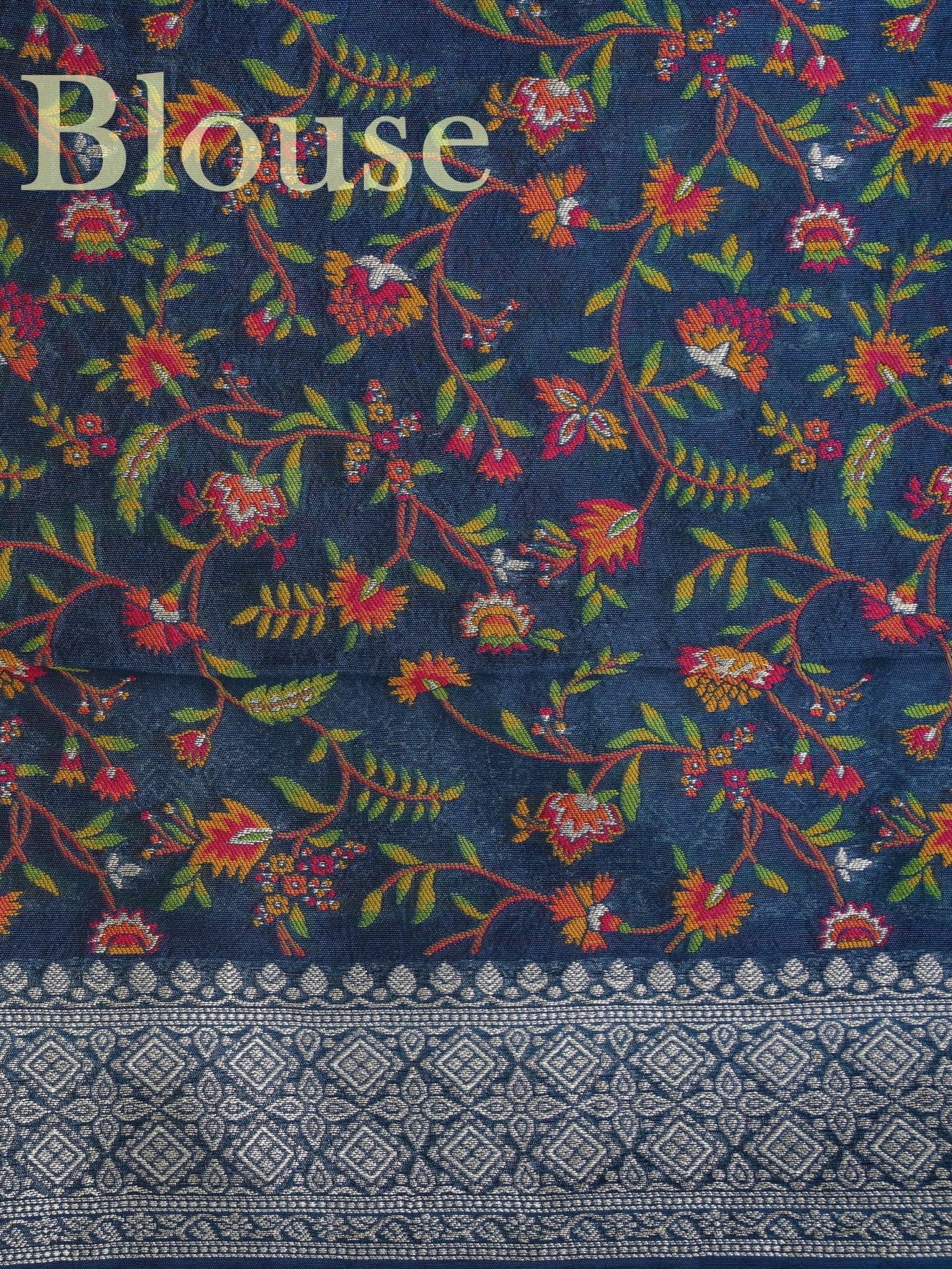 Georgette Blue Tussar Georgette - Manoranjitham Weaves - Handloom Store