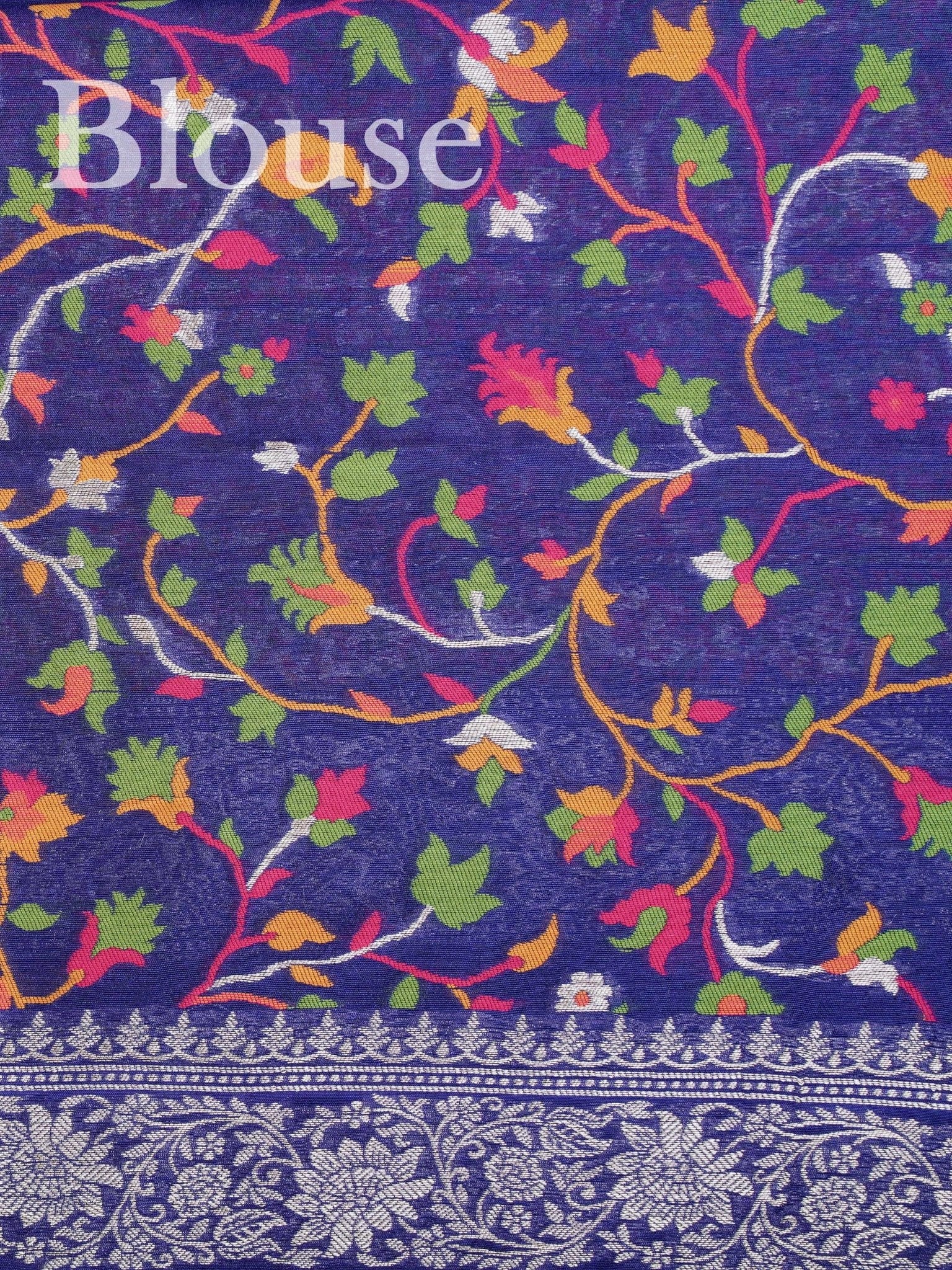 Georgette Royal Blue Tussar Georgette - Manoranjitham Weaves - Handloom Store