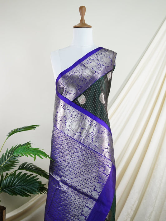 Venkatagiri Silk Bottle green 100% Pure Silk - Manoranjitham Weaves - Handloom Store