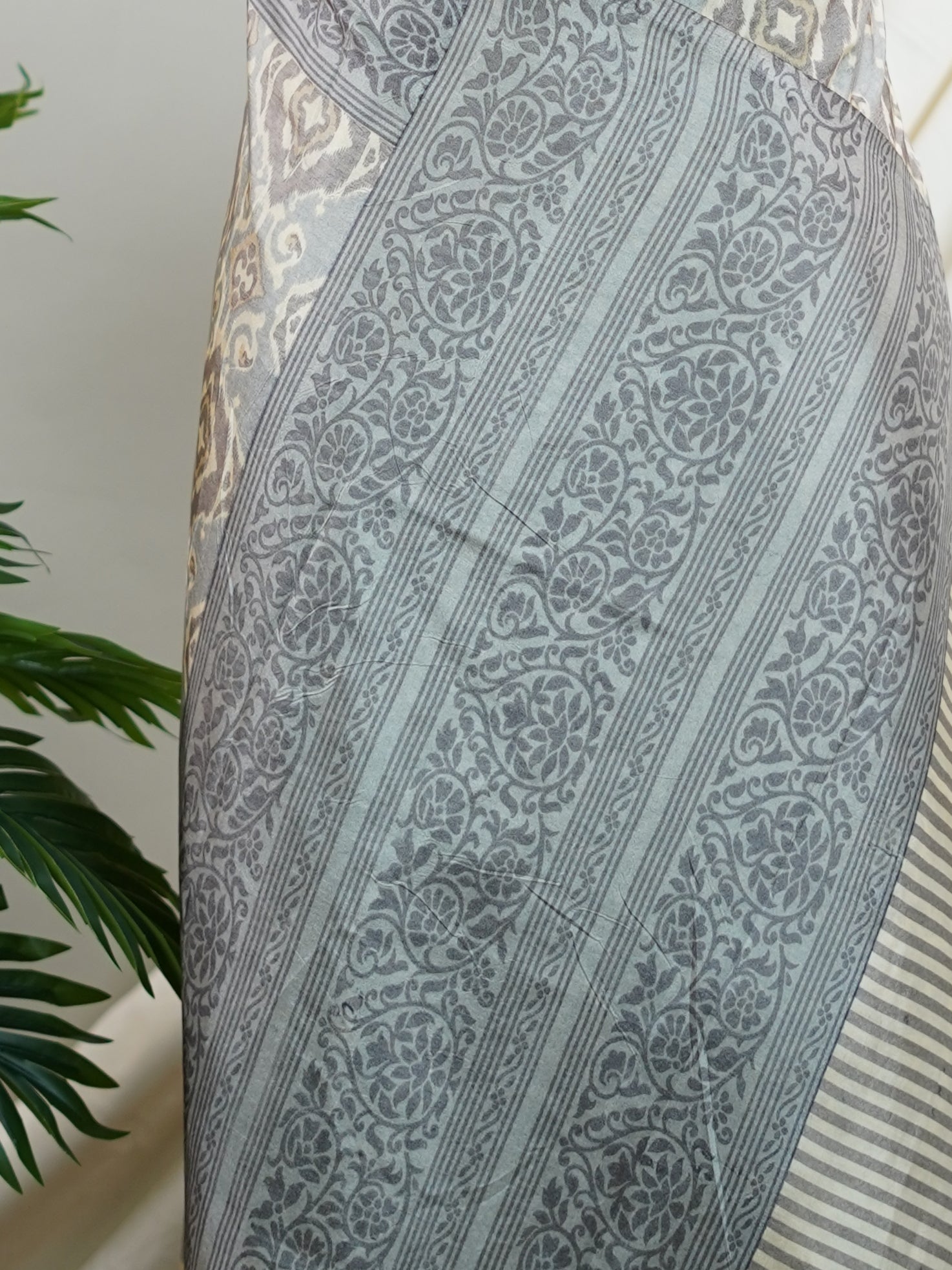 Satin Grey Semi Mushru - Manoranjitham Weaves - Handloom Store