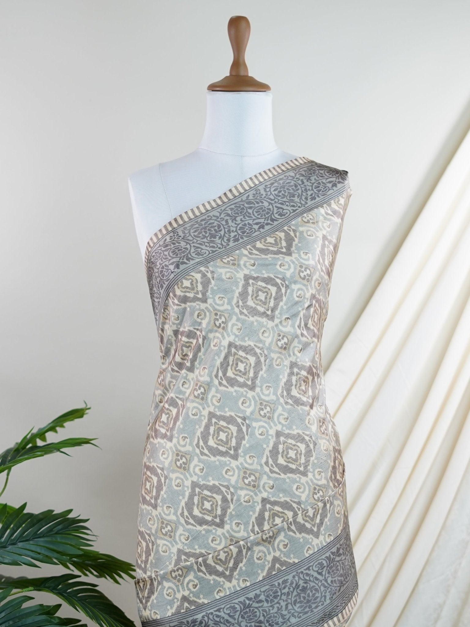 Satin Grey Semi Mushru - Manoranjitham Weaves - Handloom Store