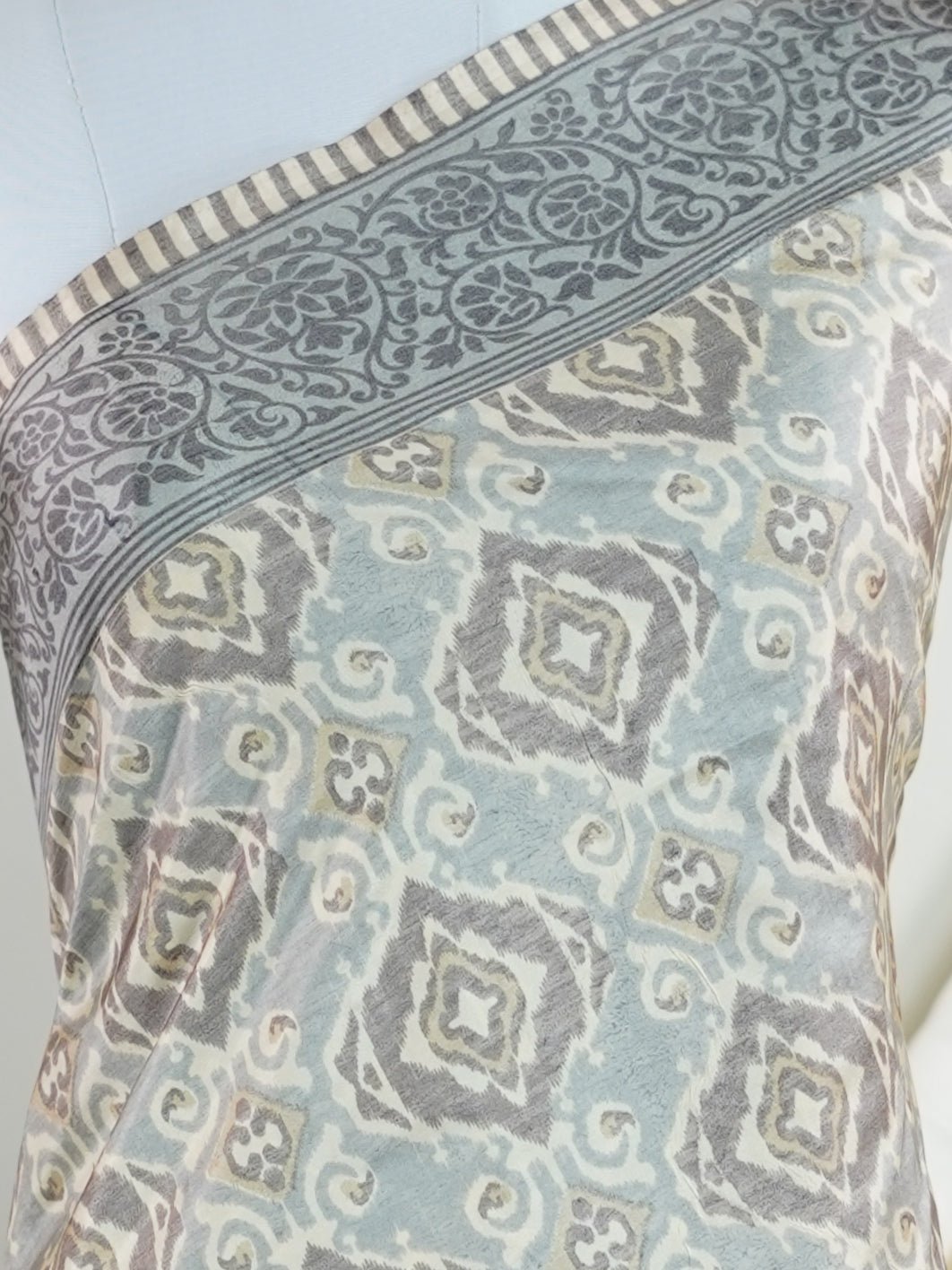 Satin Grey Semi Mushru - Manoranjitham Weaves - Handloom Store