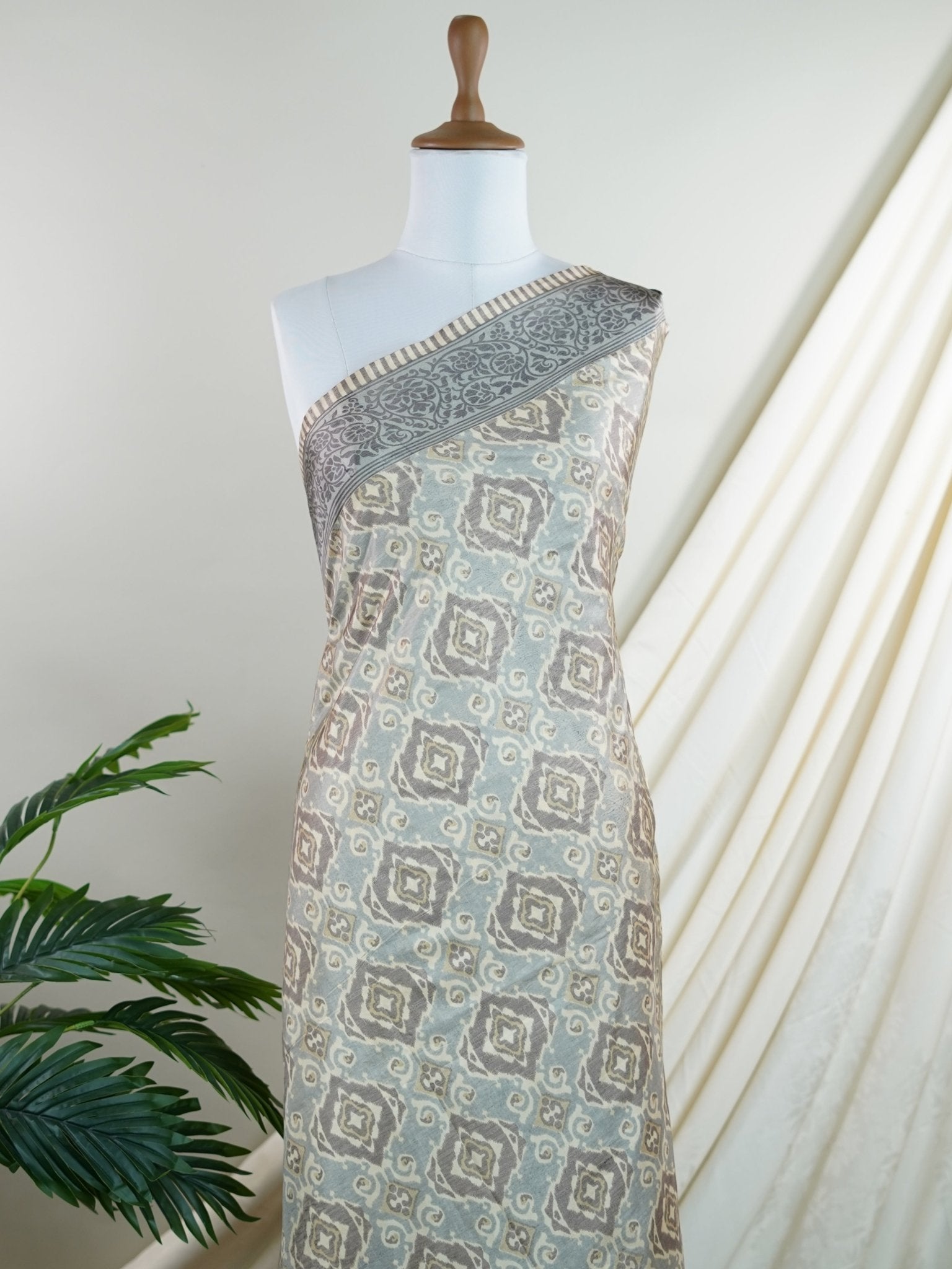 Satin Grey Semi Mushru - Manoranjitham Weaves - Handloom Store