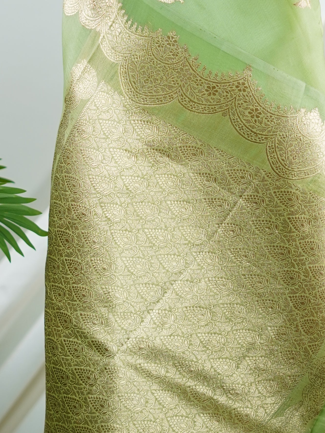 Katan Green 100% Pure Katan Soft Silk - Manoranjitham Weaves - Handloom Store