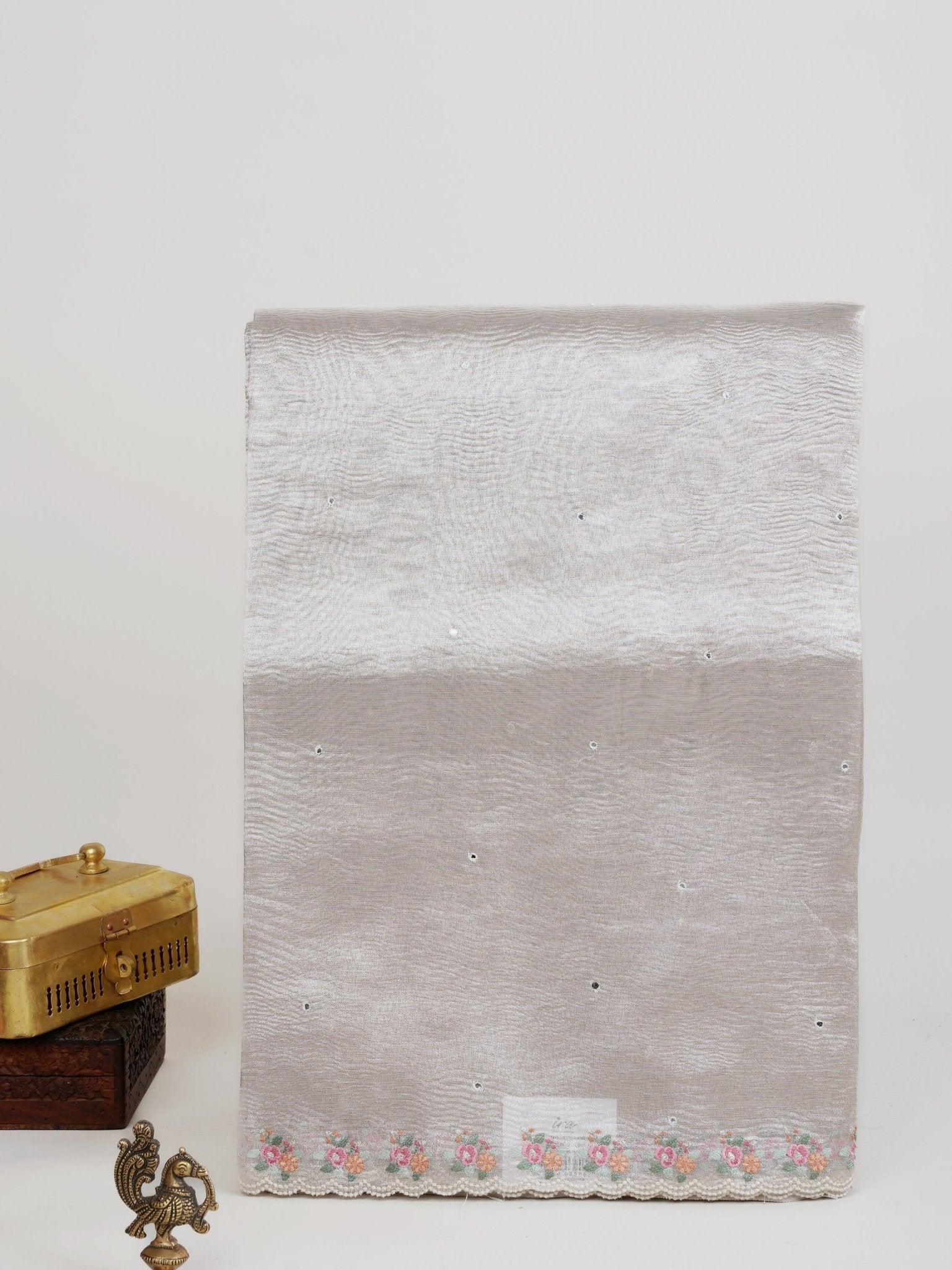 Net Gold Semi Crush Tissue - Manoranjitham Weaves - Handloom Store