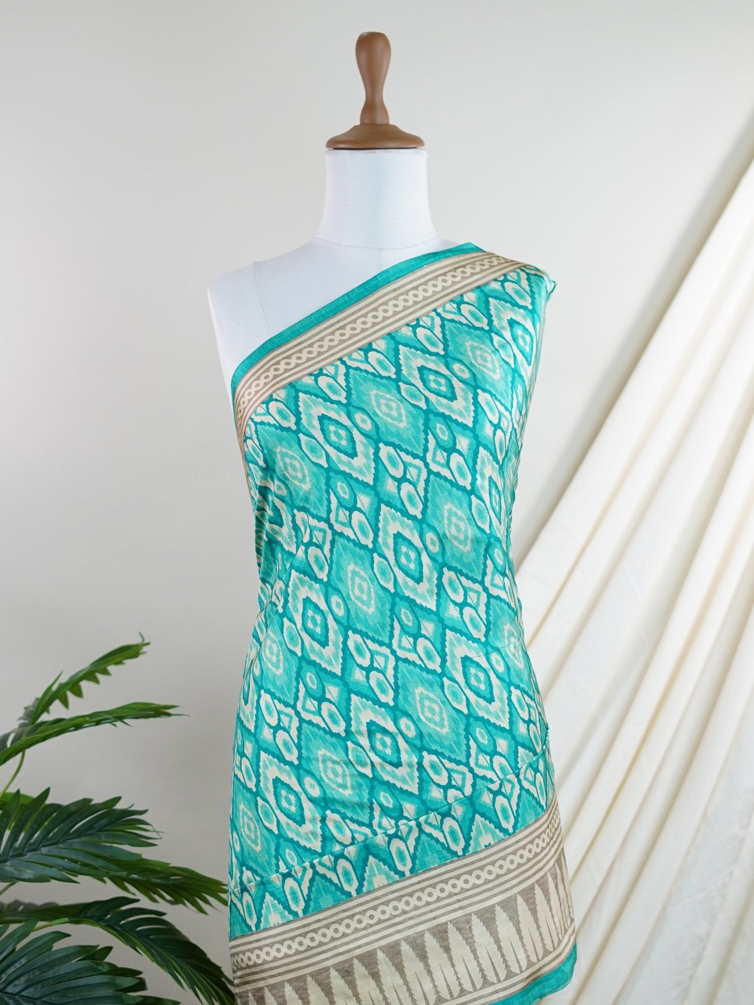 Satin Green Semi Mushru - Manoranjitham Weaves - Handloom Store