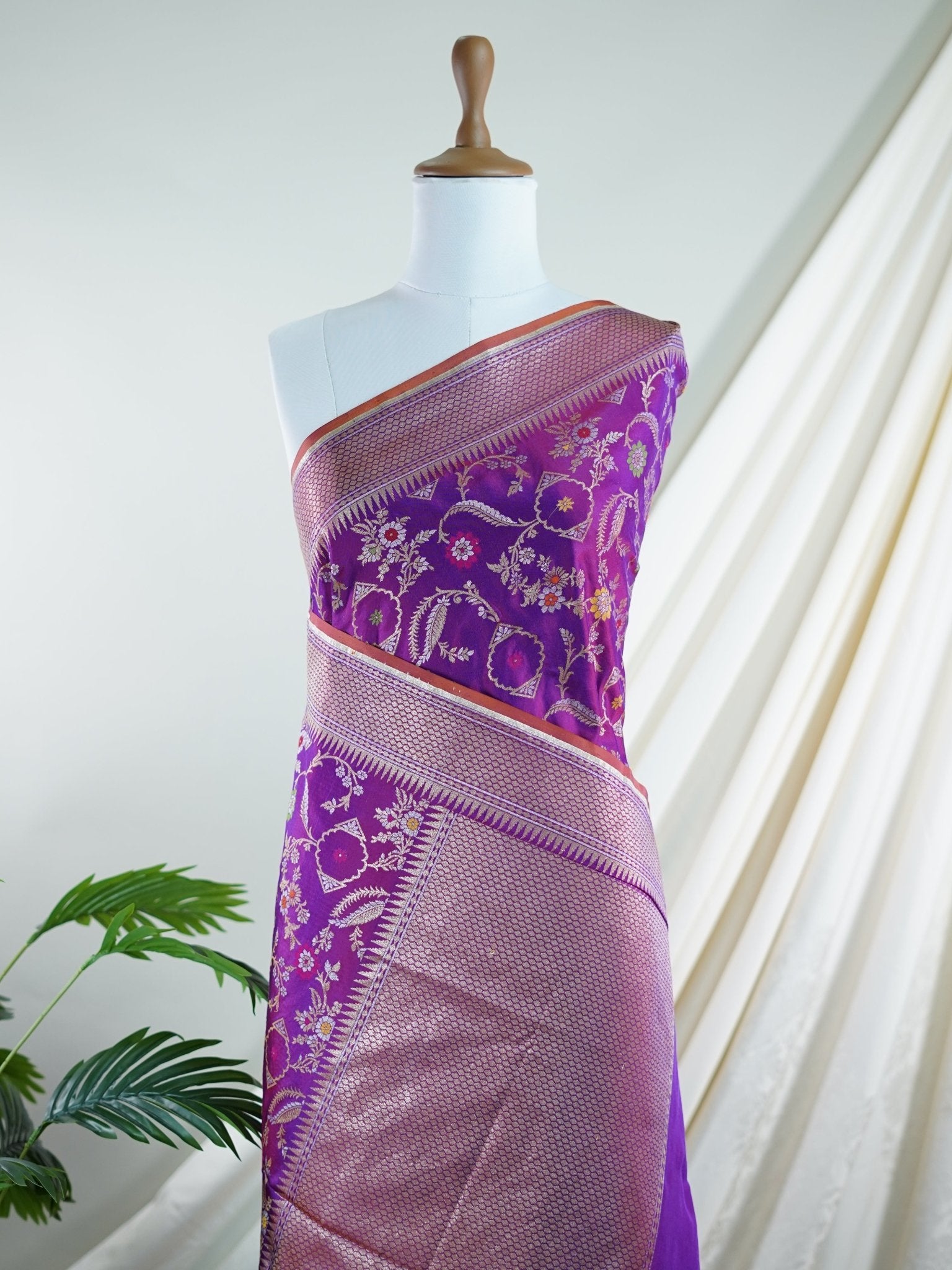Katan Violet 100% Pure Katan Silk - Manoranjitham Weaves - Handloom Store